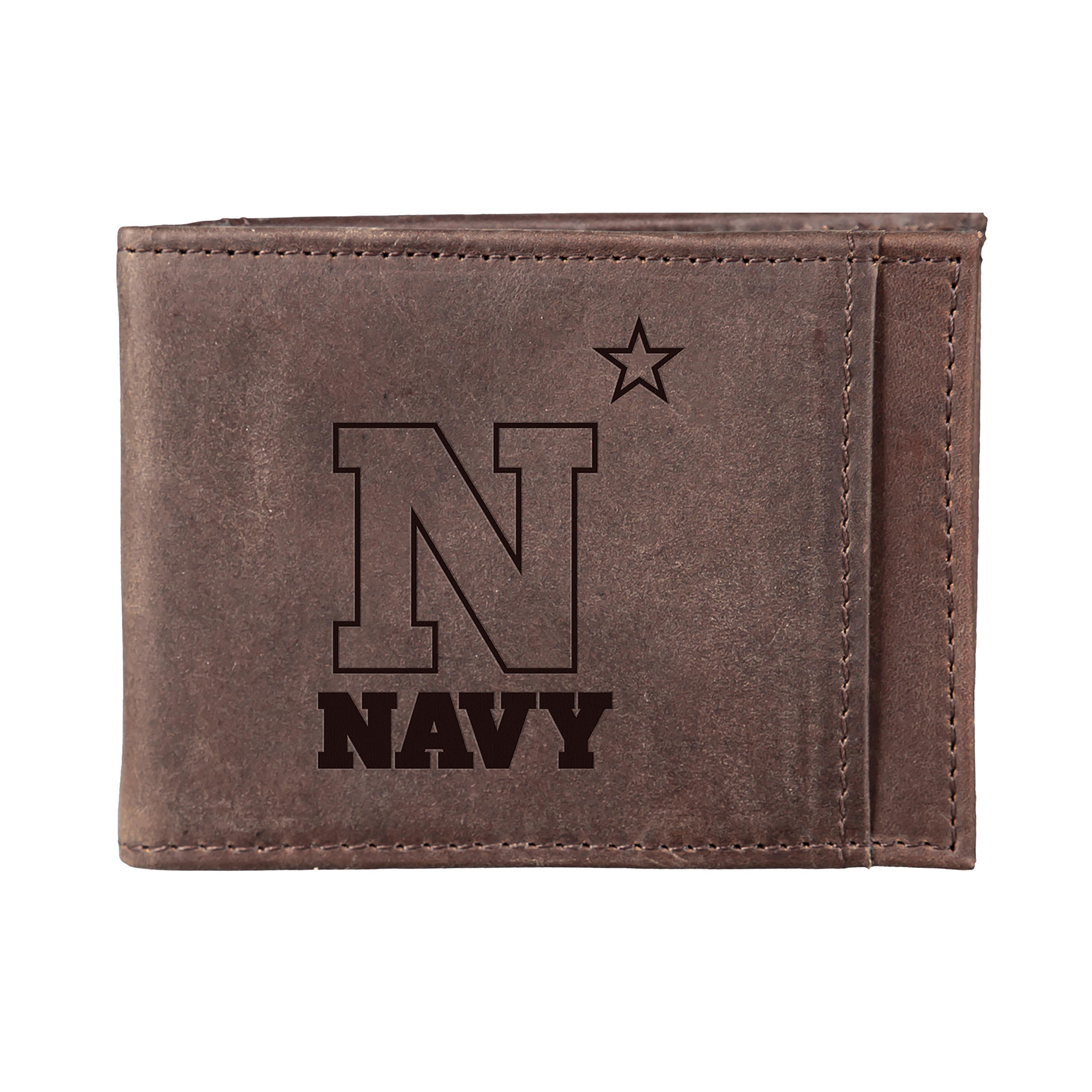 Front Pocket Wallet w/ RFID Blocking, US Naval Academy, Brown - Sports Collectibles, Sports Memorabilia, Sports Fan Shop, Sports Gifts