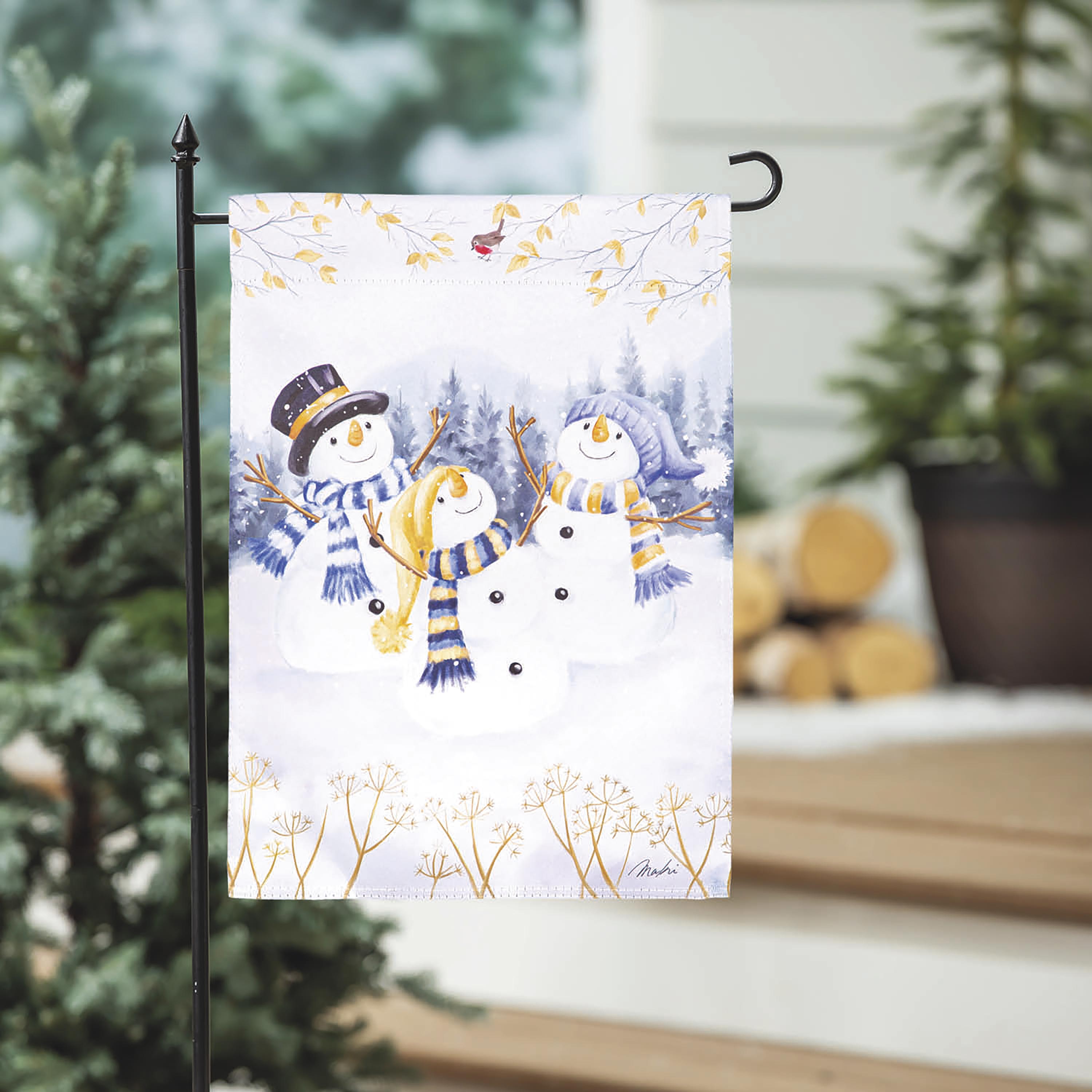 Happy Snowmen Trio Suede Garden Flag - Sports Collectibles, Sports Memorabilia, Sports Fan Shop, Sports Gifts