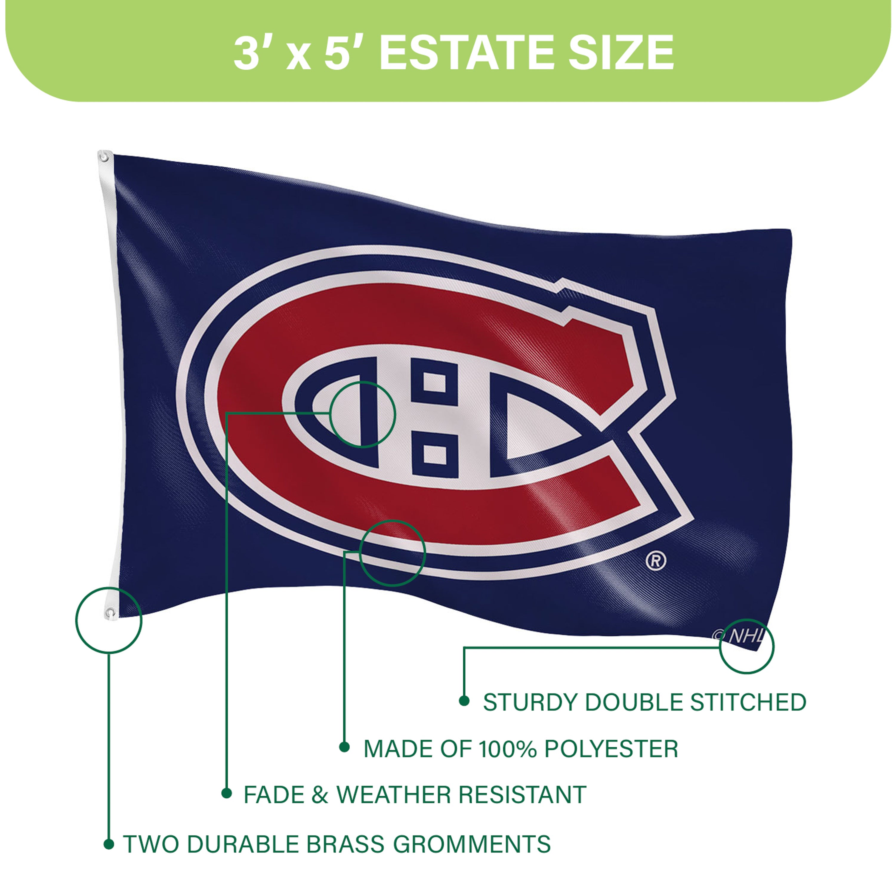 3'x5' Single Sided Flag w/ 2 Grommets, Montreal Canadiens - Sports Gifts, Sports Memorabilia, Sports Collectibles, Fan Shop