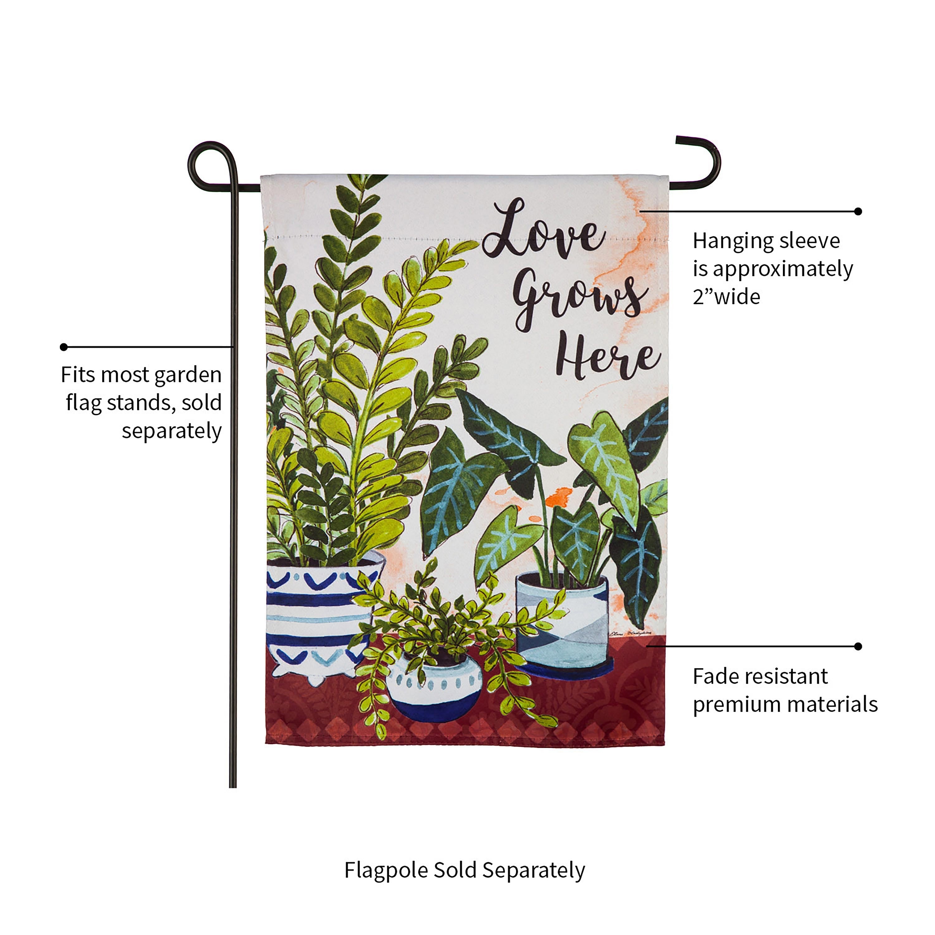 Love Grows Here Houseplants Garden Suede Flag - Sports Collectibles, Sports Memorabilia, Sports Fan Shop, Sports Gifts