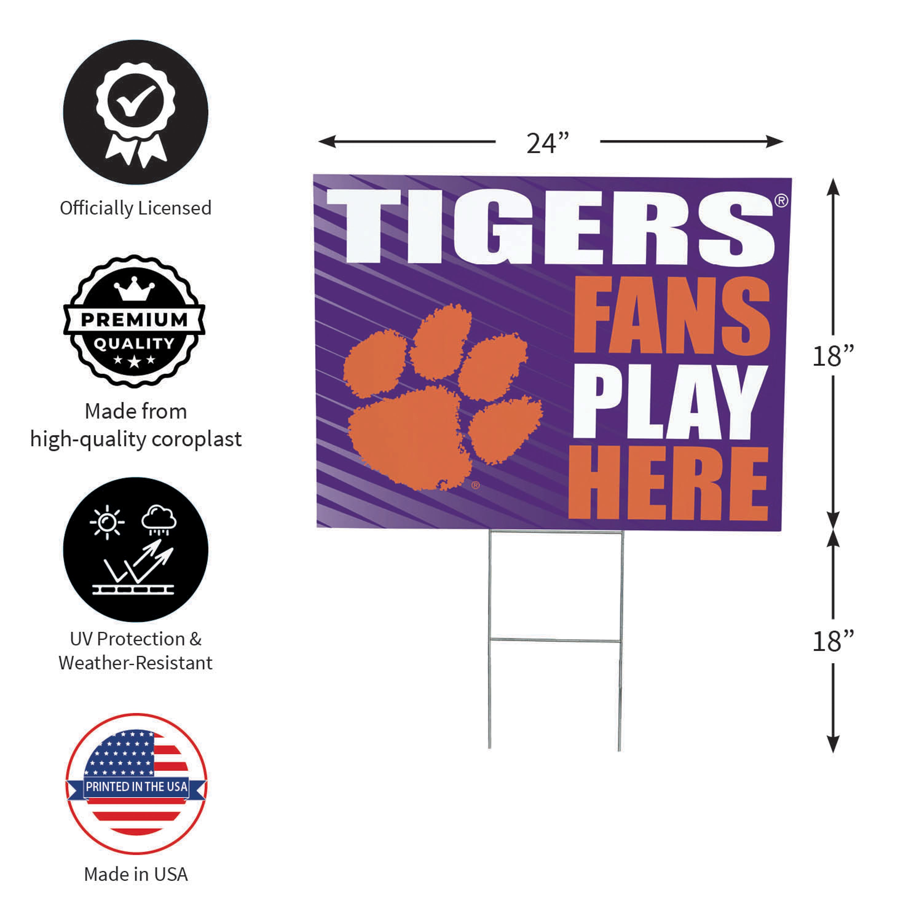 Clemson University Coroplast Yard Sign "Fans Play Here"