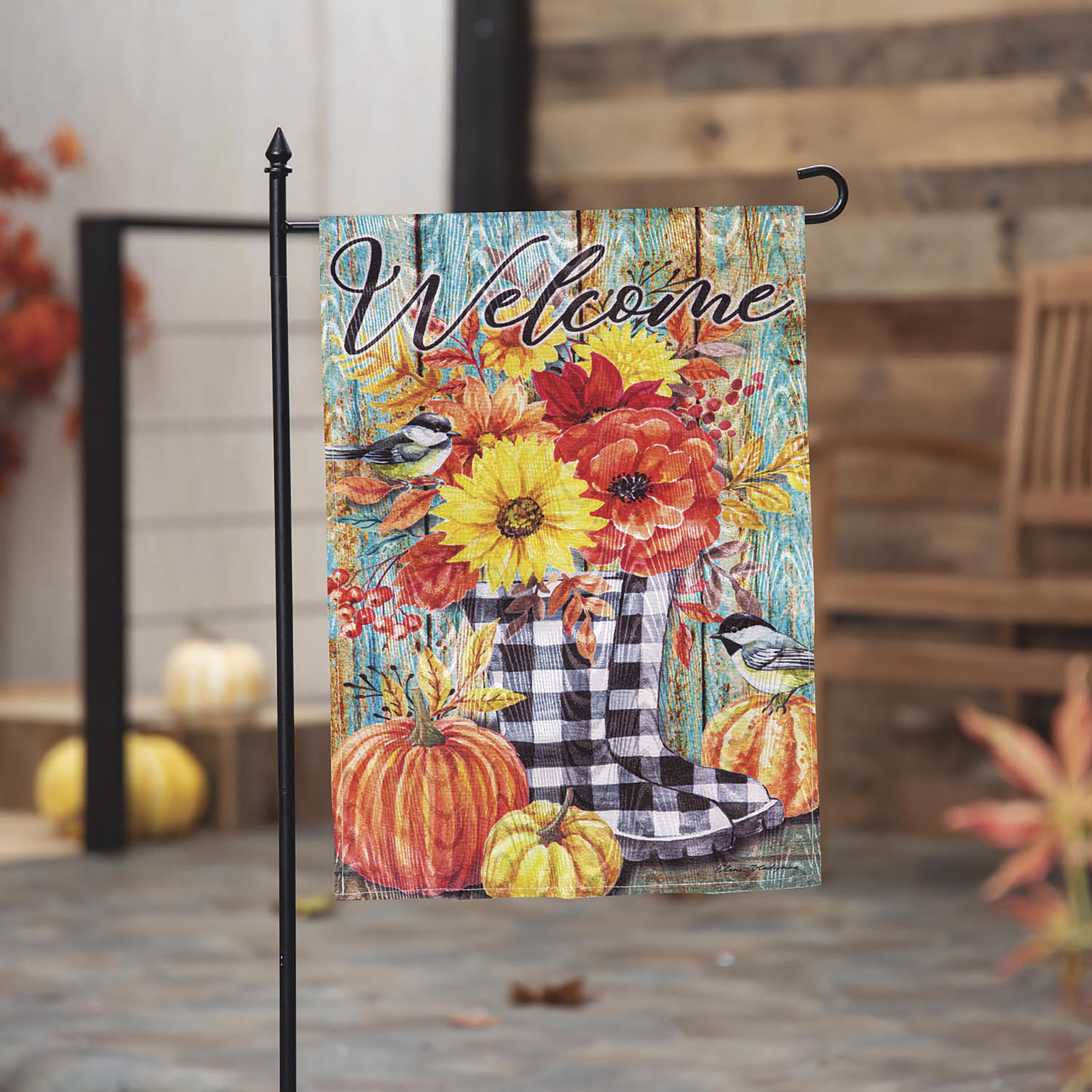 Fall Welcome Boots Moire Garden Flag - Sports Collectibles, Sports Memorabilia, Sports Fan Shop, Sports Gifts
