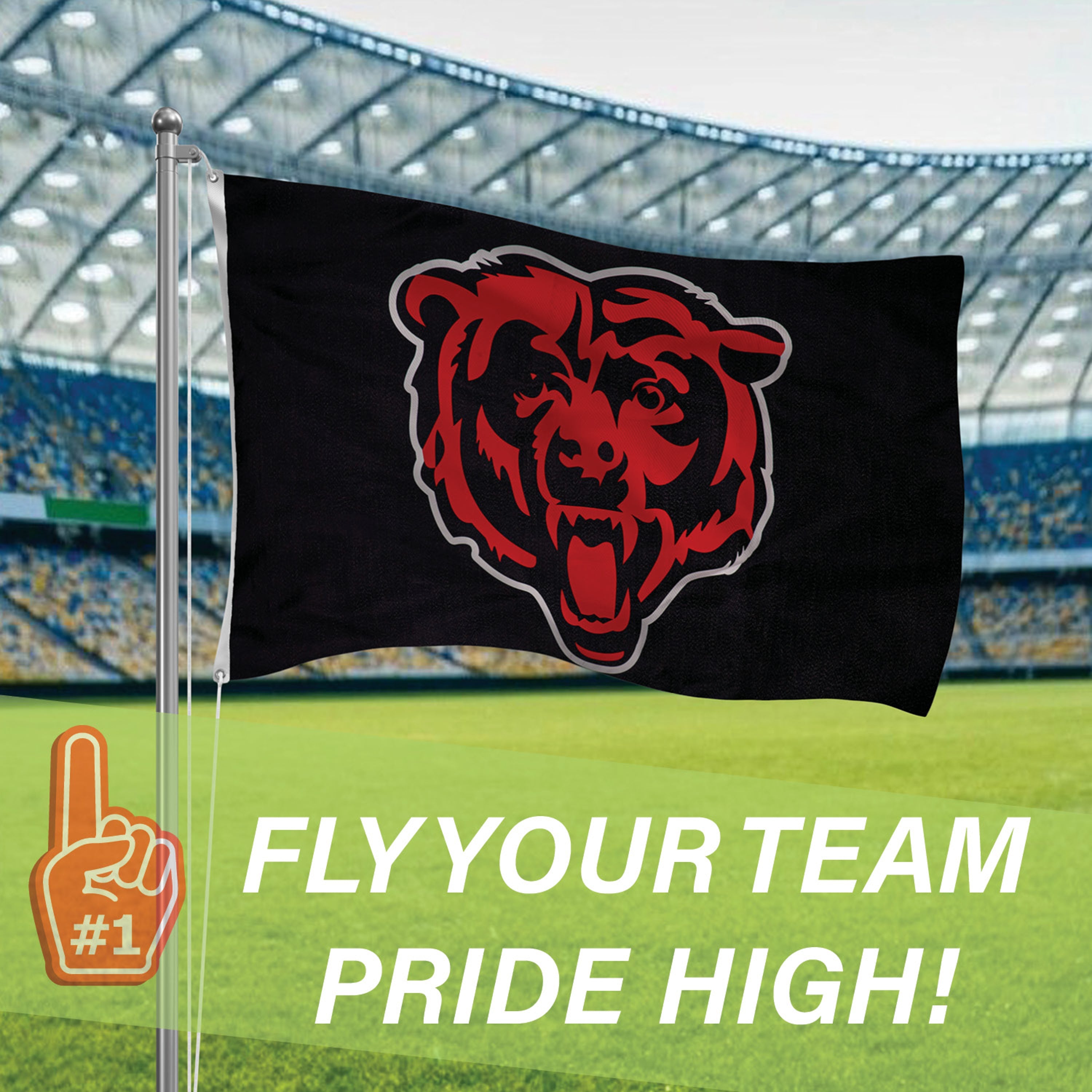Chicago Bears Single Sided Estate Flag with 2 Grommets, 3'x5' - Sports Gifts, Sports Memorabilia, Sports Collectibles, Fan Shop