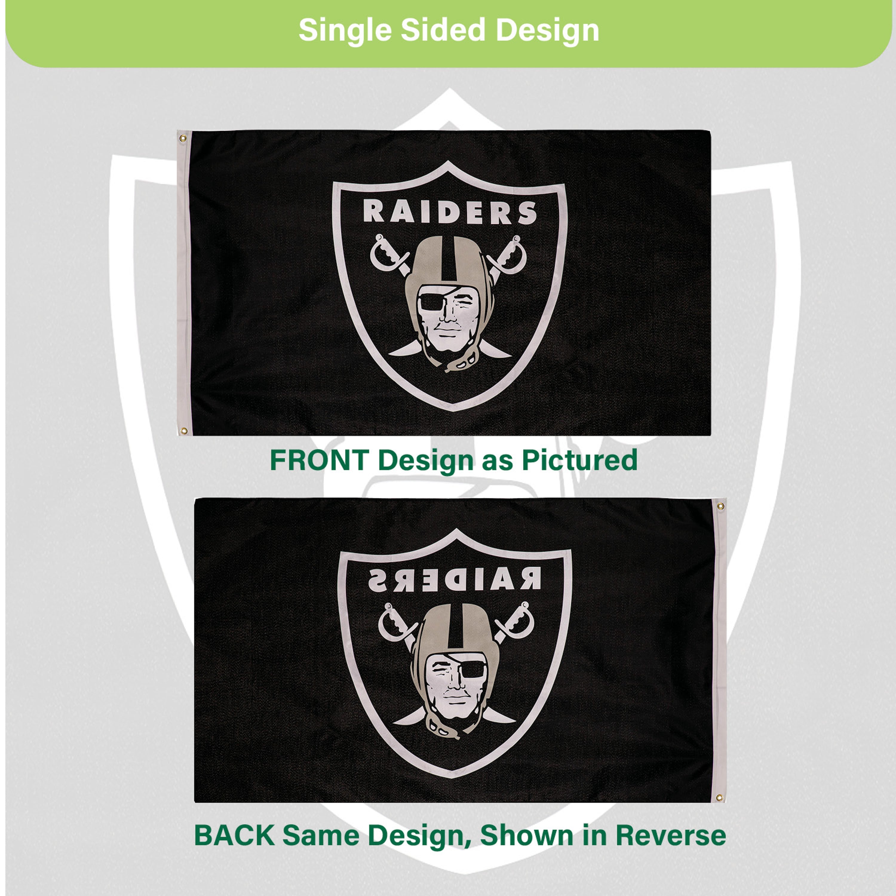 Las Vegas Raiders Single Sided Estate Flag with 2 Grommets, 3'x5' - Sports Gifts, Sports Memorabilia, Sports Collectibles, Fan Shop