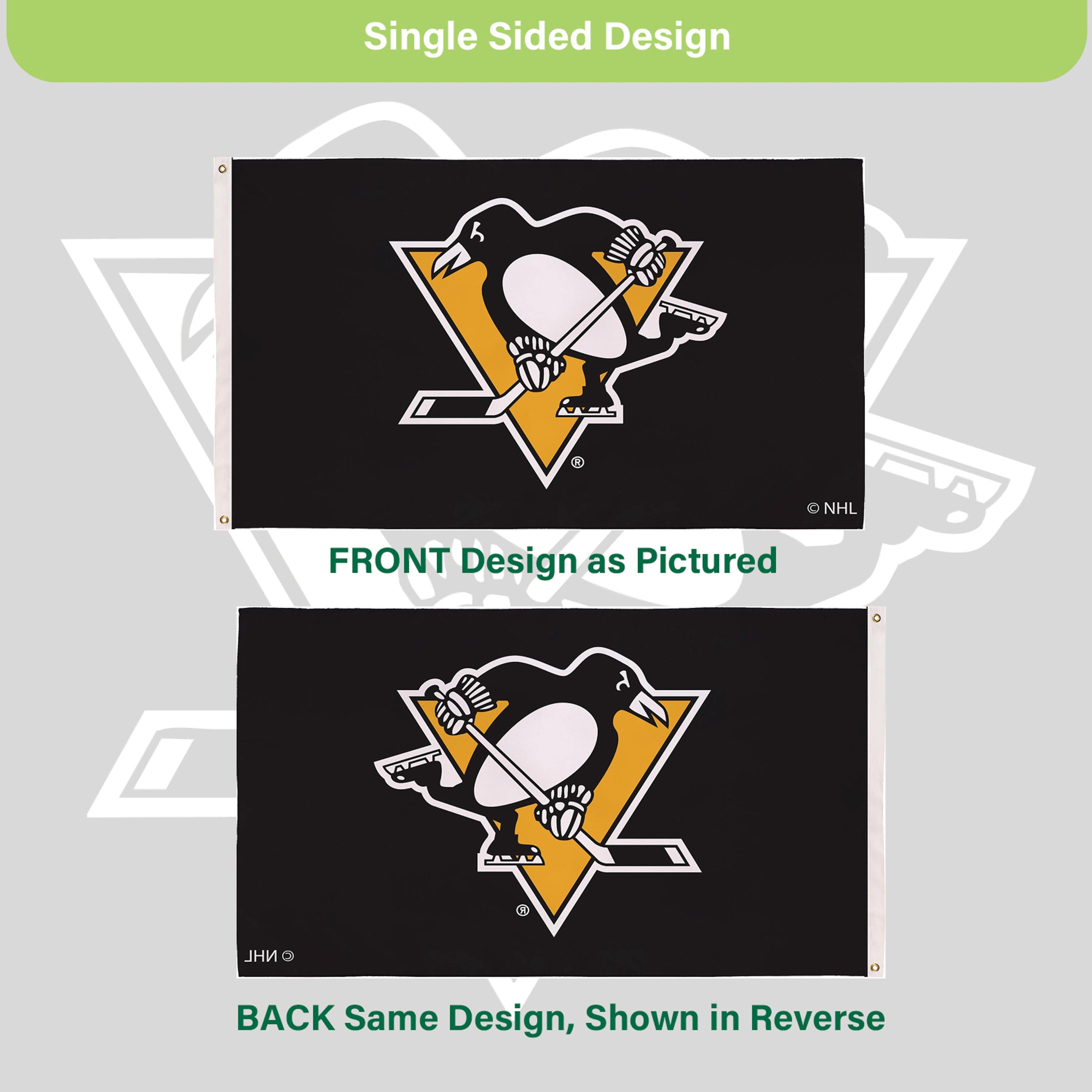 Pittsburgh Penguins Single Sided Estate Flag with 2 Grommets, 3'x5' - Sports Gifts, Sports Memorabilia, Sports Collectibles, Fan Shop