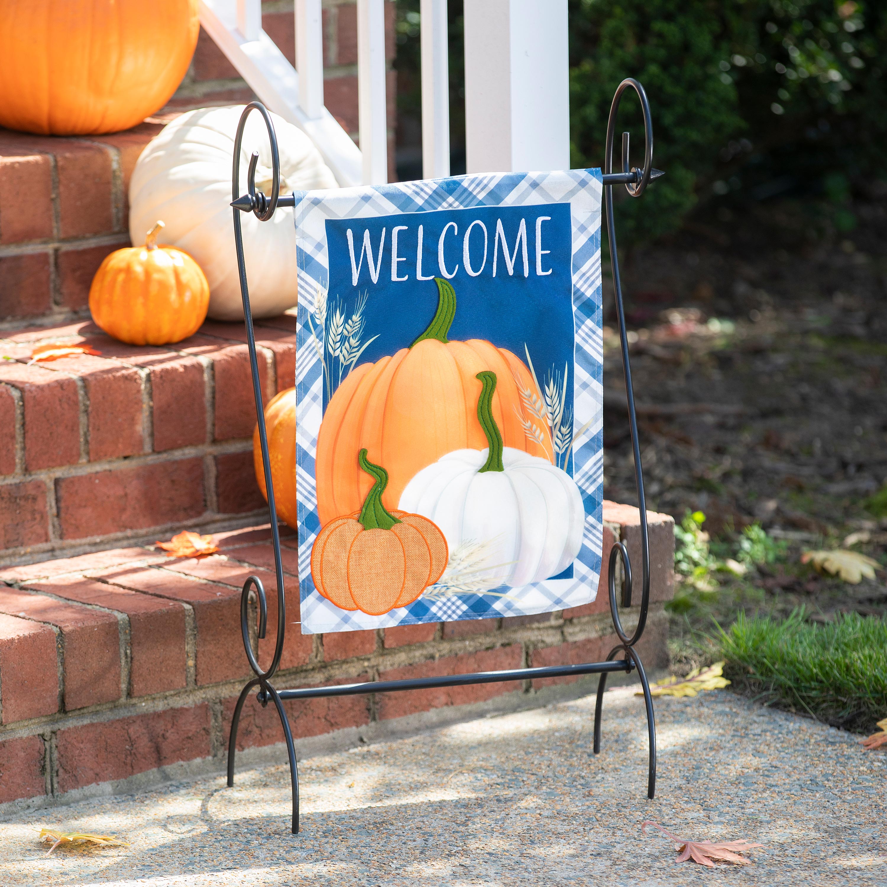 Plaid Pumpkins Garden Linen Flag - Sports Collectibles, Sports Memorabilia, Sports Fan Shop, Sports Gifts
