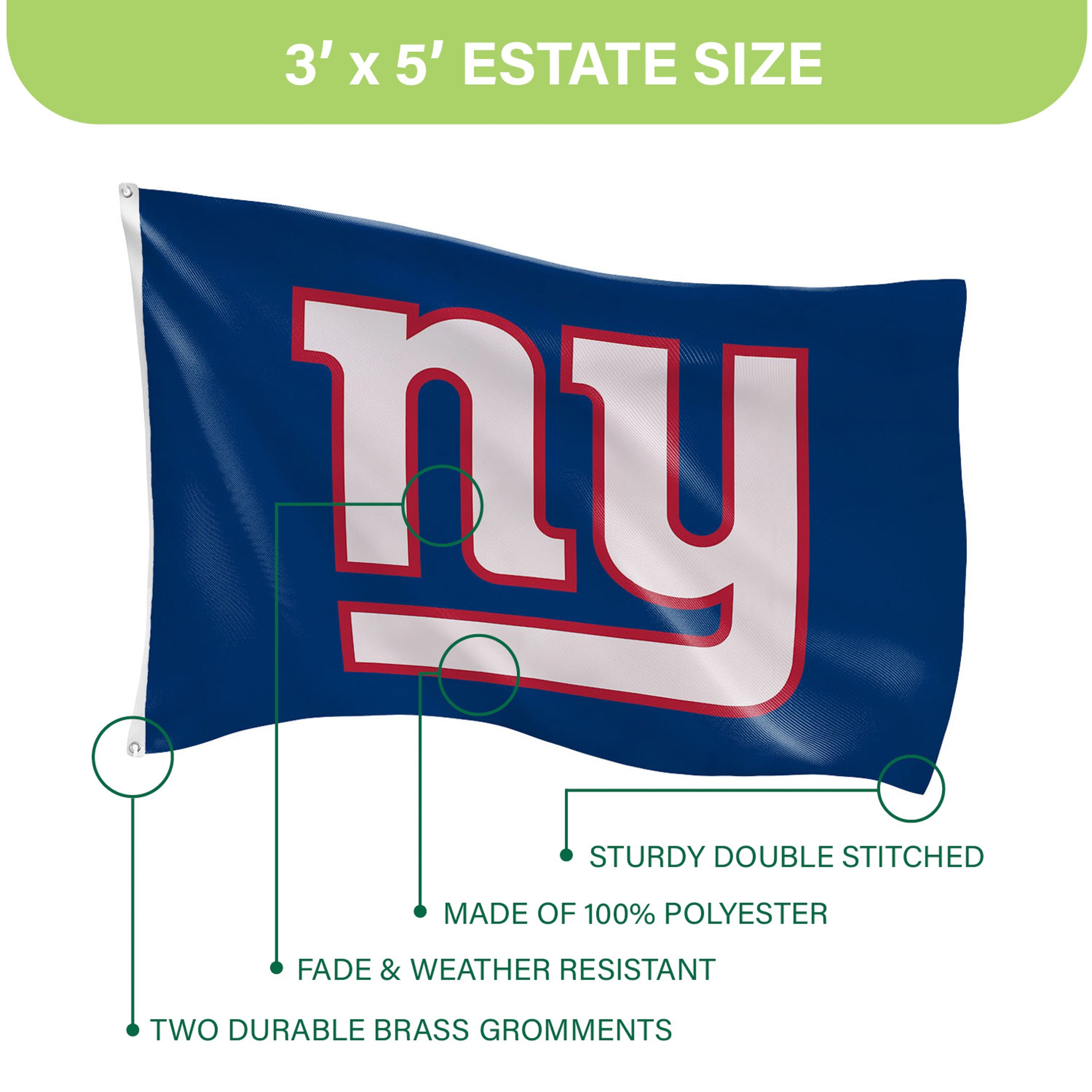 3'x5' Single Sided Flag w/ 2 Grommets, New York Giants - Sports Gifts, Sports Memorabilia, Sports Collectibles, Fan Shop