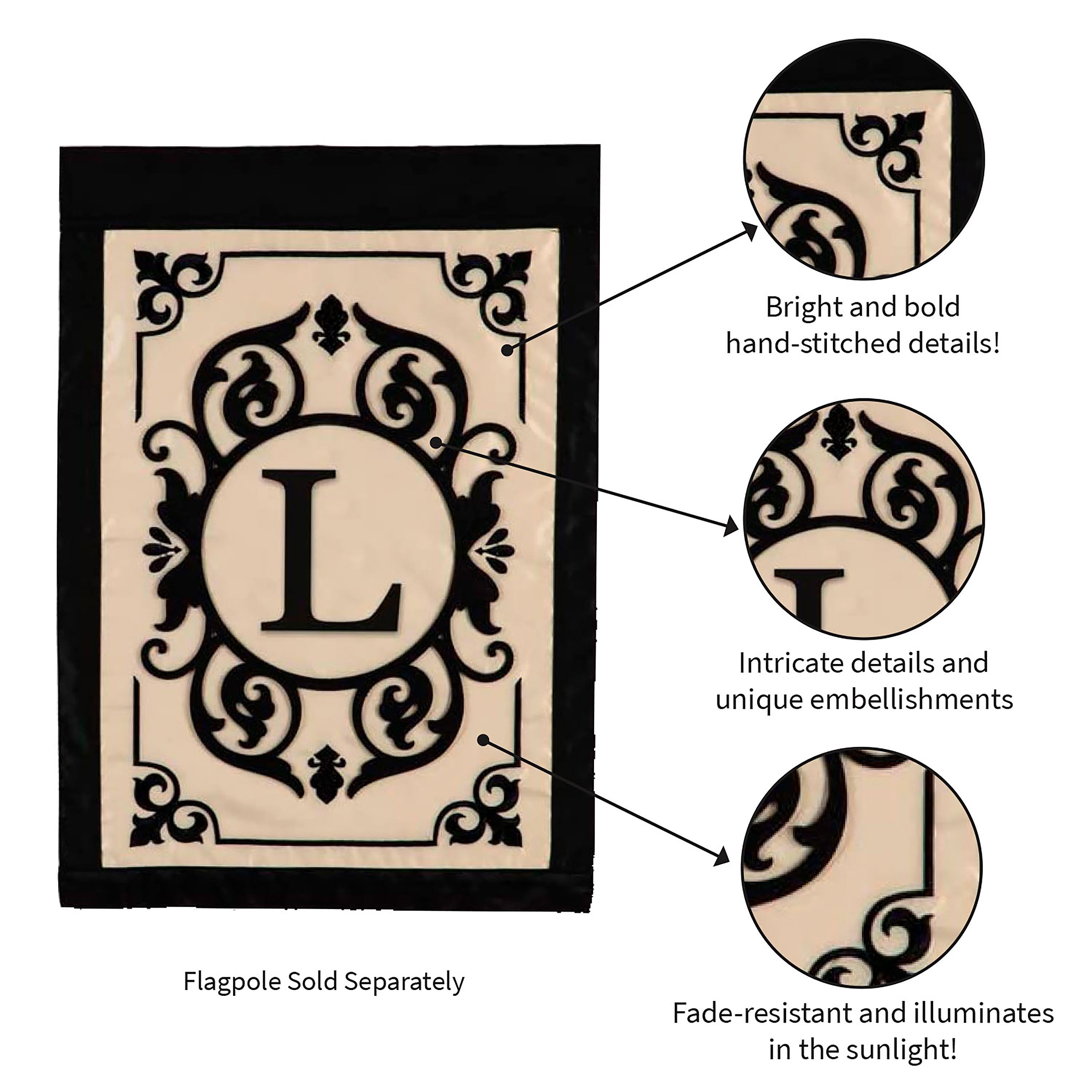 Cambridge Monogram Garden Applique Flag, Letter L - Sports Collectibles, Sports Memorabilia, Sports Fan Shop, Sports Gifts