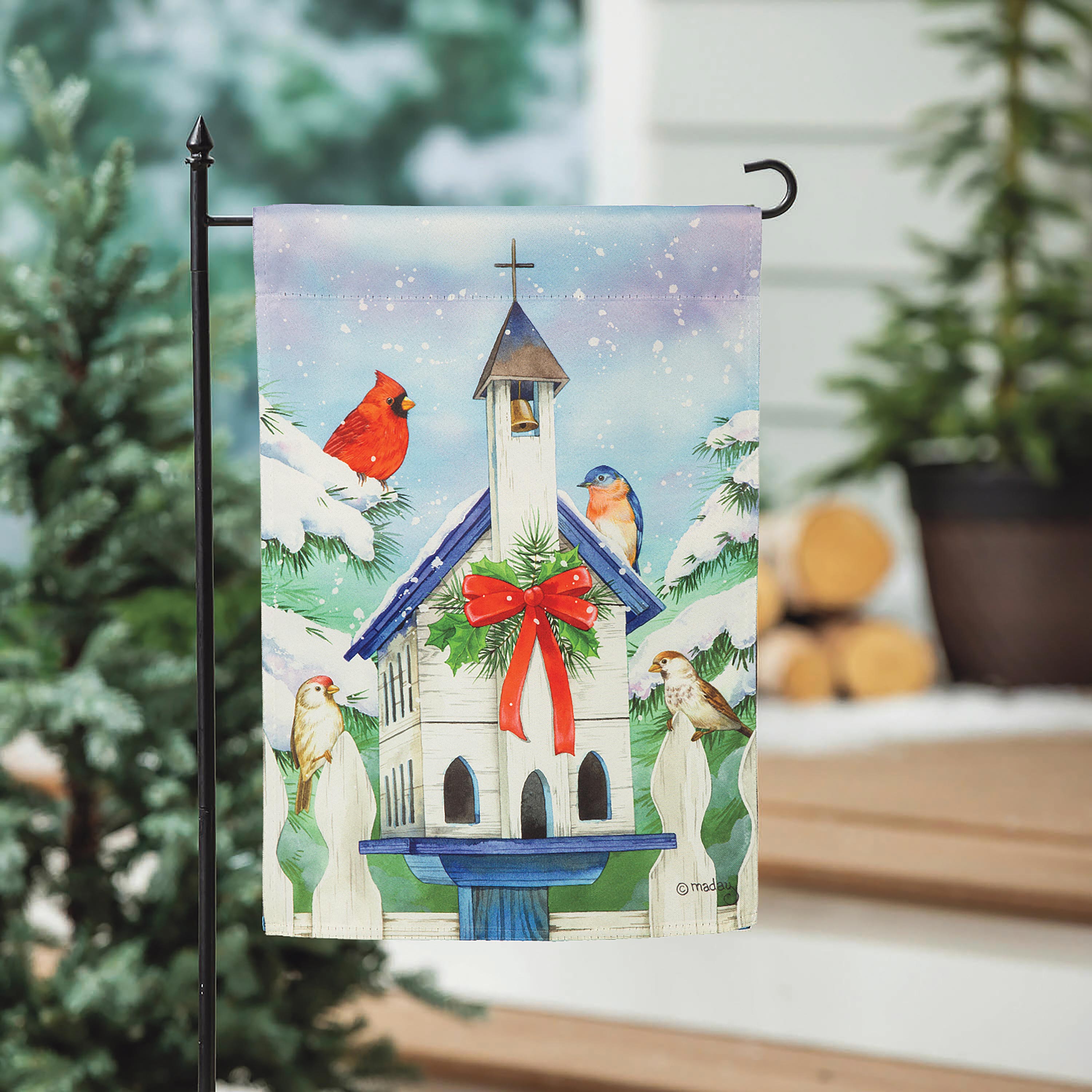 Christmas Birdhouse Suede Garden Flag - Sports Gifts, Sports Memorabilia, Sports Collectibles, Fan Shop