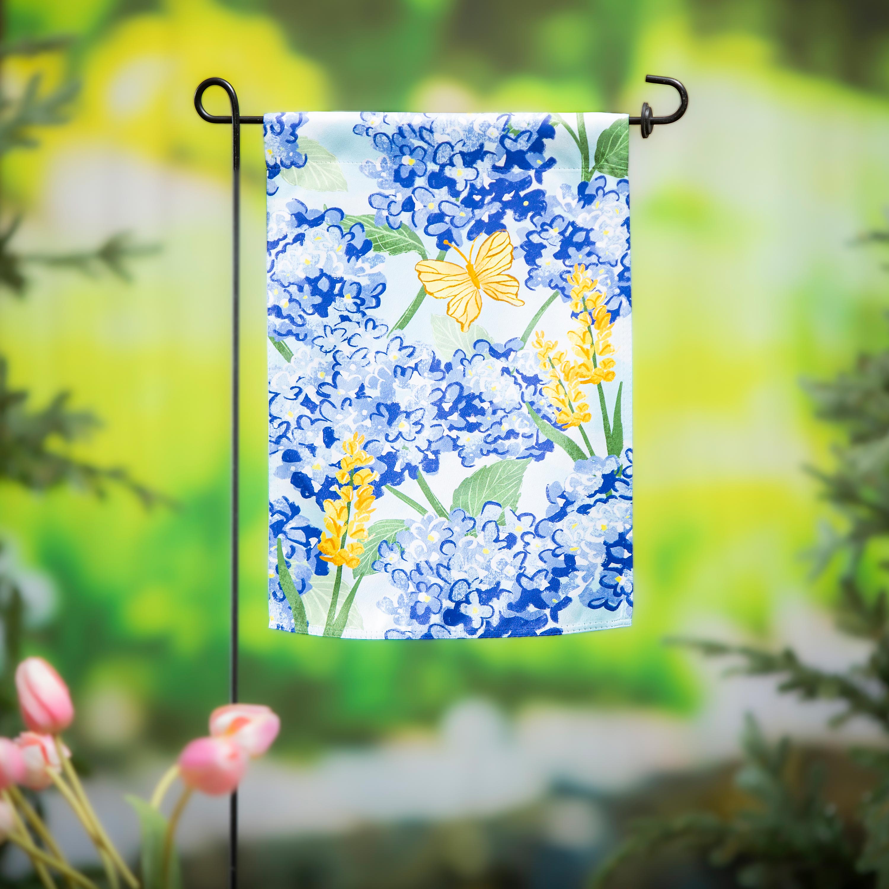 Coastal Citrus Hydrangeas and Butterflies Suede Garden Flag - Sports Collectibles, Sports Memorabilia, Sports Fan Shop, Sports Gifts