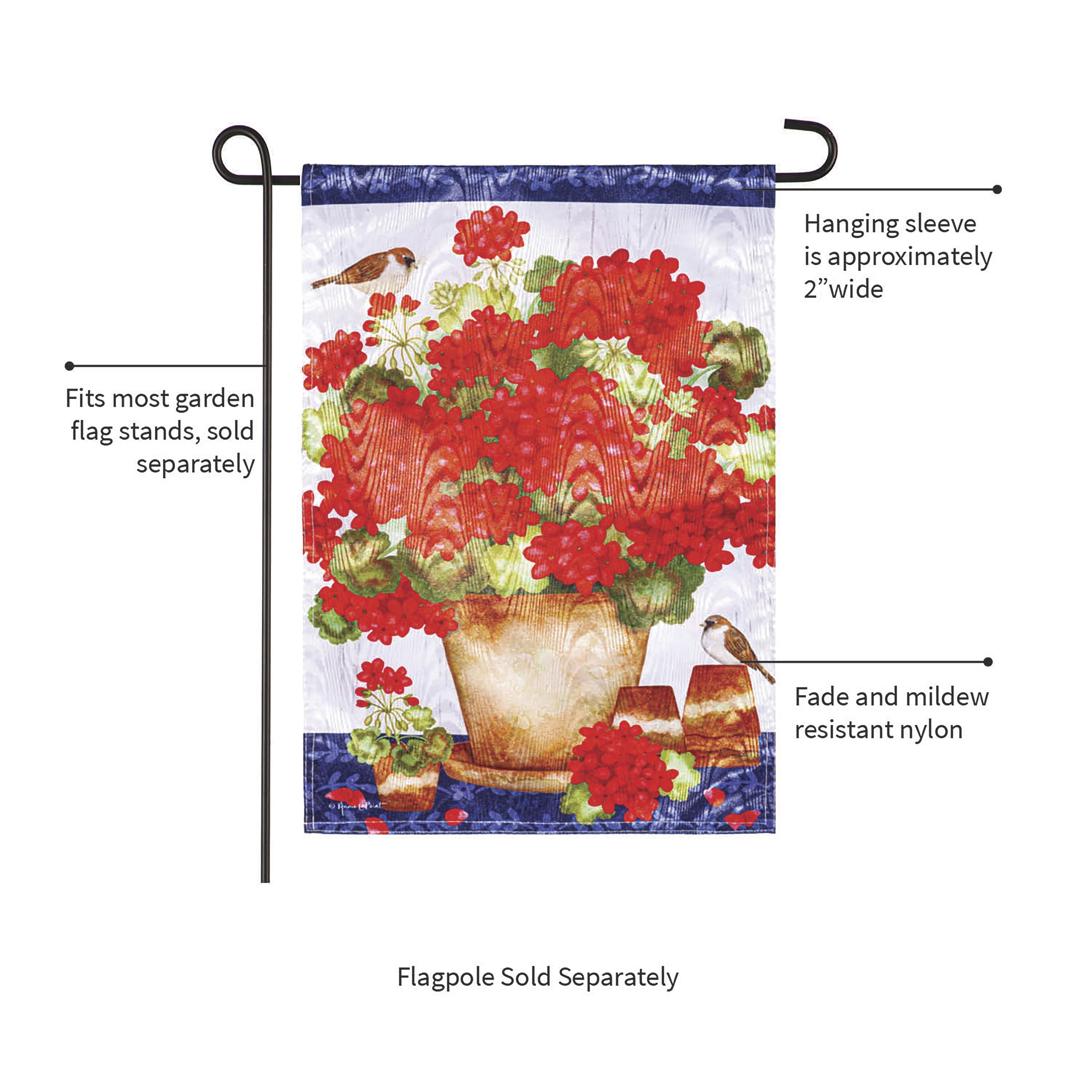 Red Geraniums Moire Garden Flag - Sports Collectibles, Sports Memorabilia, Sports Fan Shop, Sports Gifts