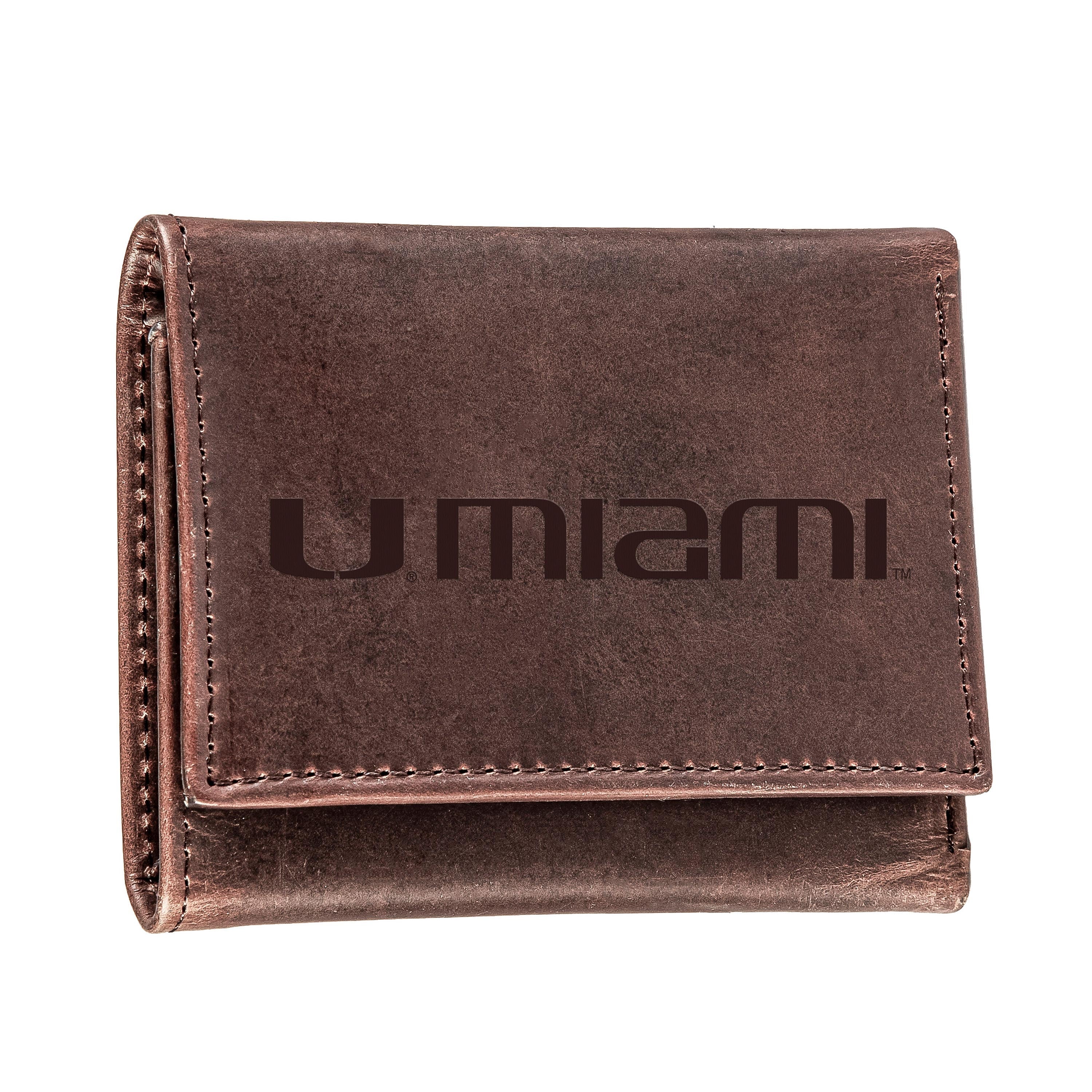University of Miami, Tri-Fold Wallet, Brown, CH, 100% Genuine Leather - Sports Collectibles, Sports Memorabilia, Sports Fan Shop, Sports Gifts
