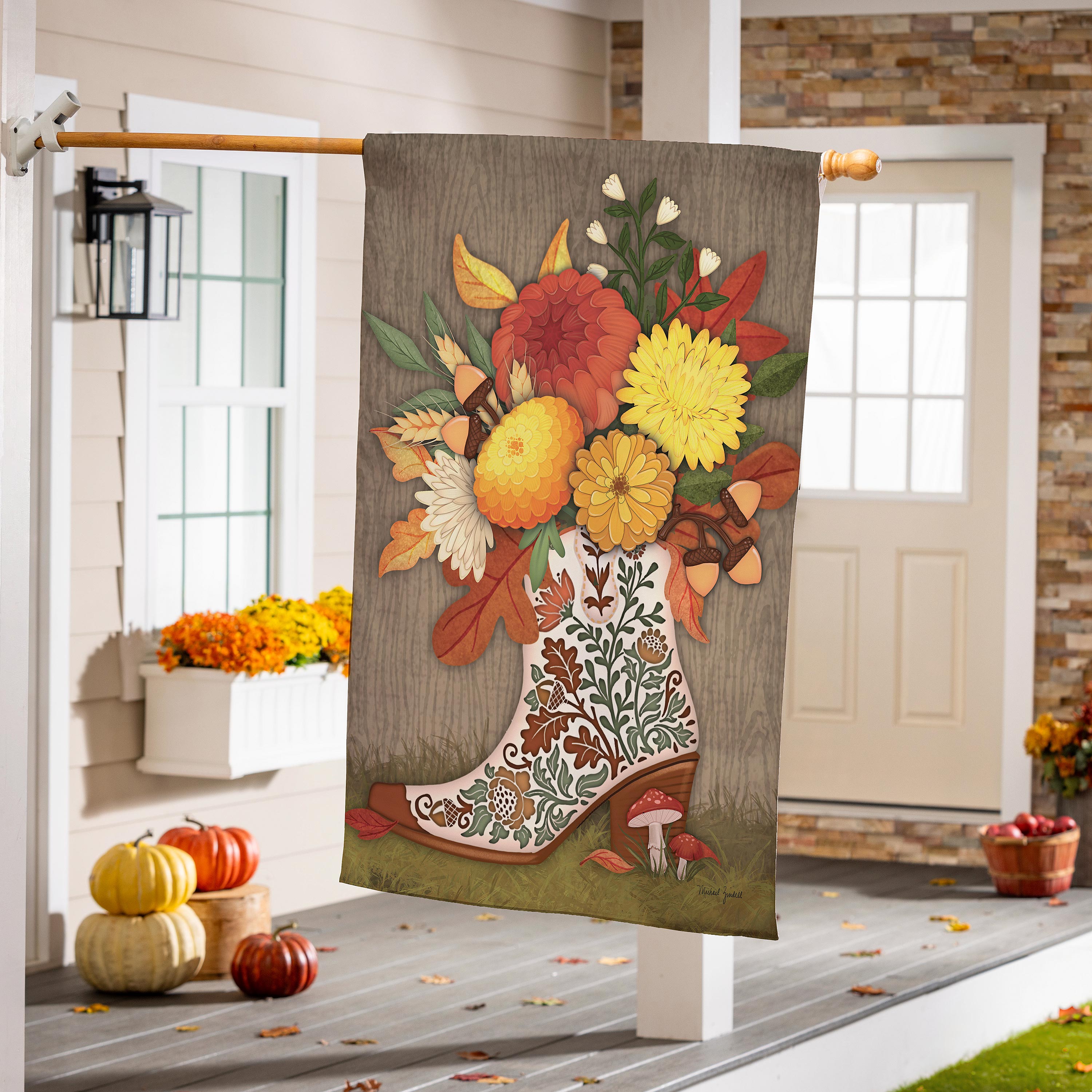 Boot Floral Suede House Flag - Sports Collectibles, Sports Memorabilia, Sports Fan Shop, Sports Gifts