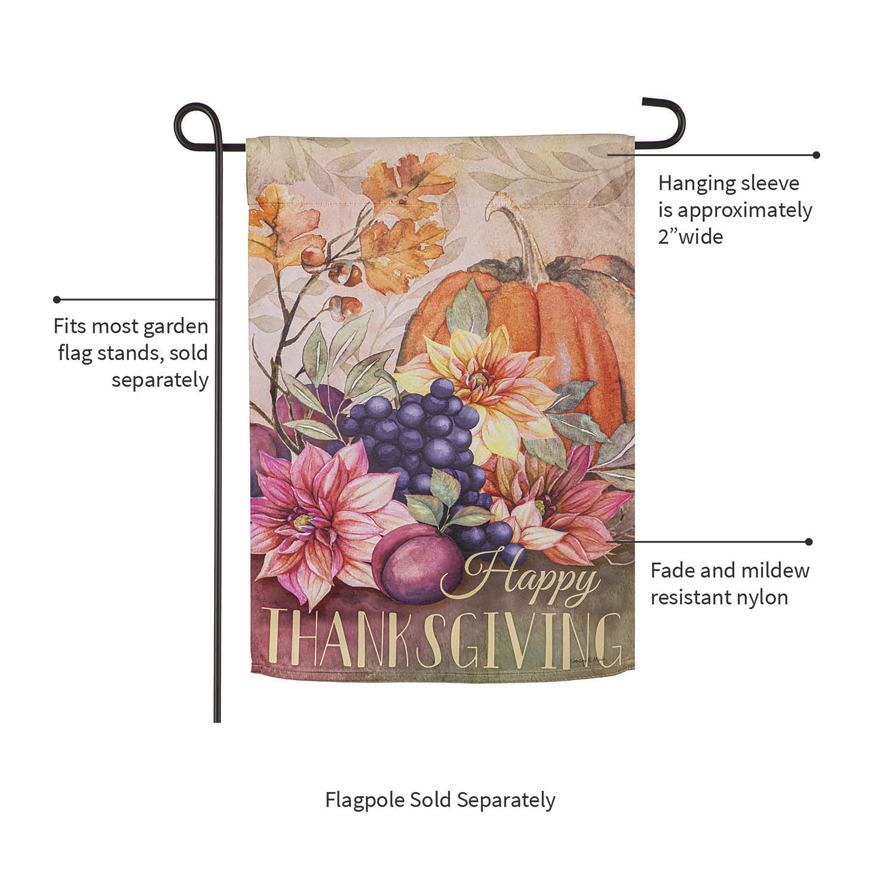 Happy Thanksgiving Suede Garden Flag - Sports Collectibles, Sports Memorabilia, Sports Fan Shop, Sports Gifts