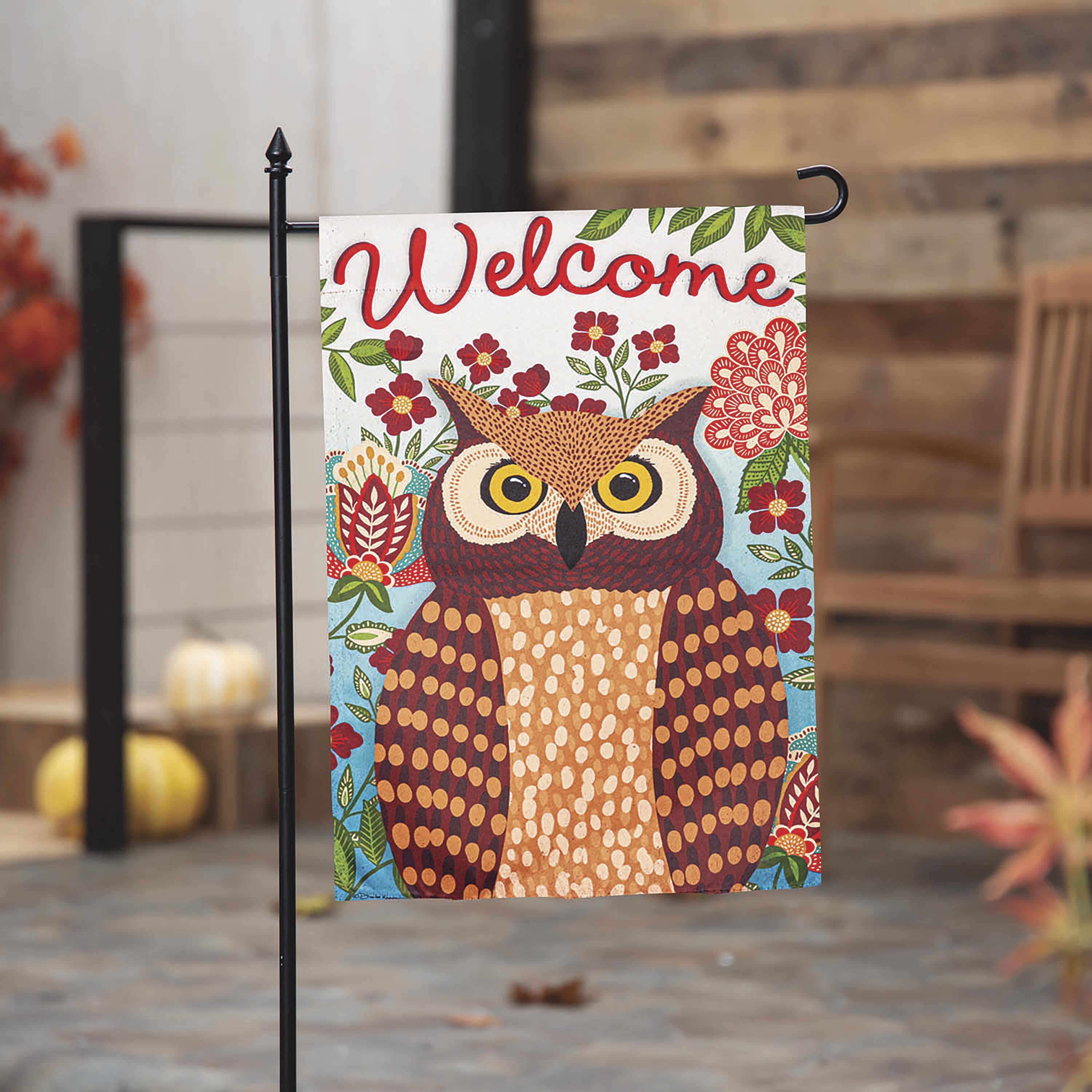 Fall Owl Welcome Garden Suede Flag - Sports Collectibles, Sports Memorabilia, Sports Fan Shop, Sports Gifts