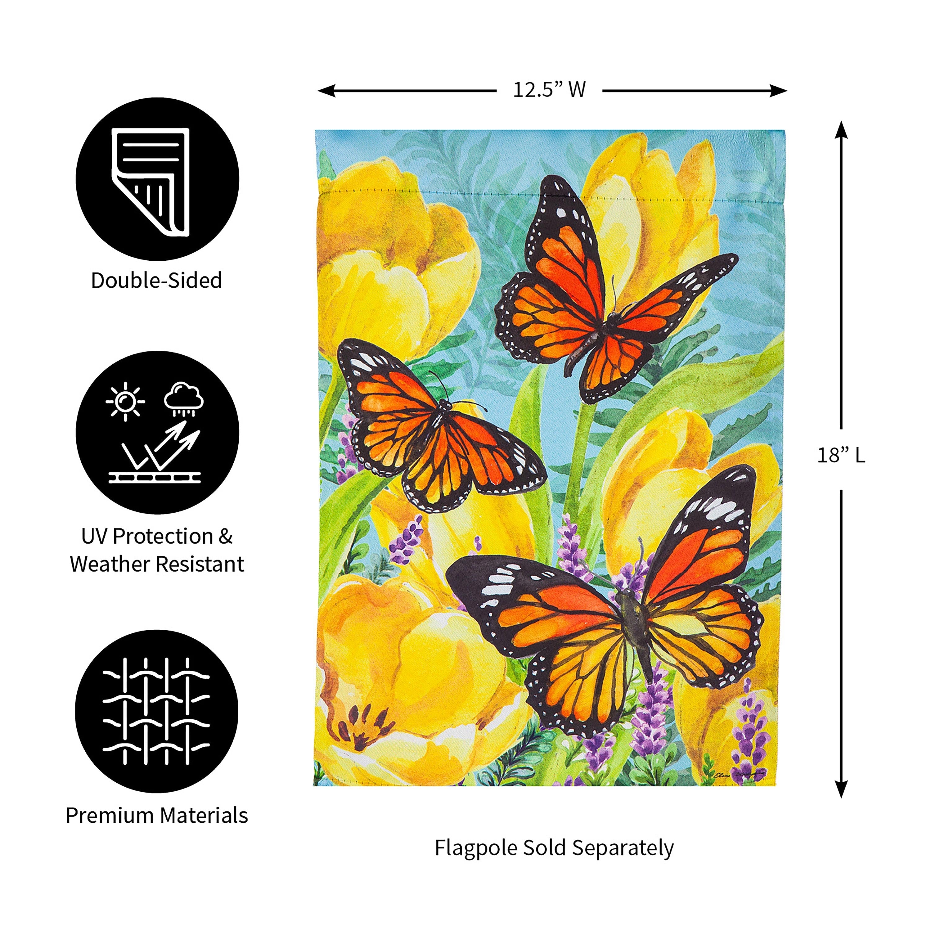 Tulip and Butterfly Garden Suede Flag - Sports Collectibles, Sports Memorabilia, Sports Fan Shop, Sports Gifts