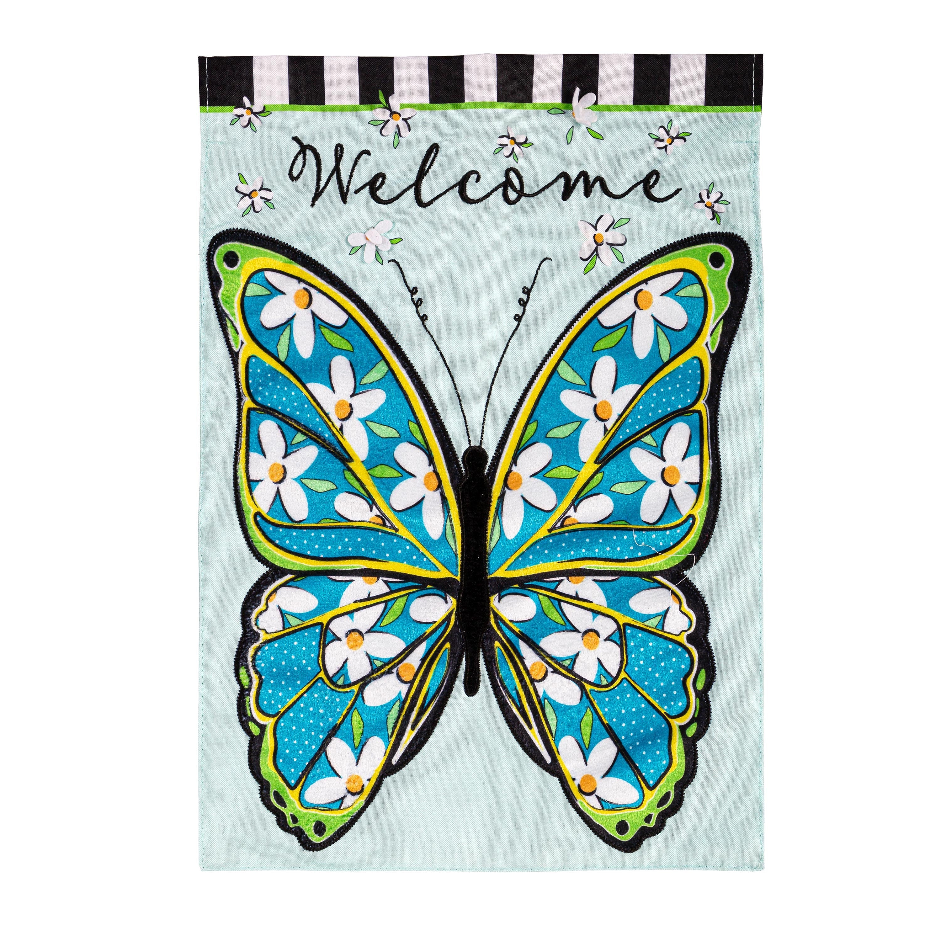 Floral Butterfly Welcome Linen Garden Flag - Sports Collectibles, Sports Memorabilia, Sports Fan Shop, Sports Gifts