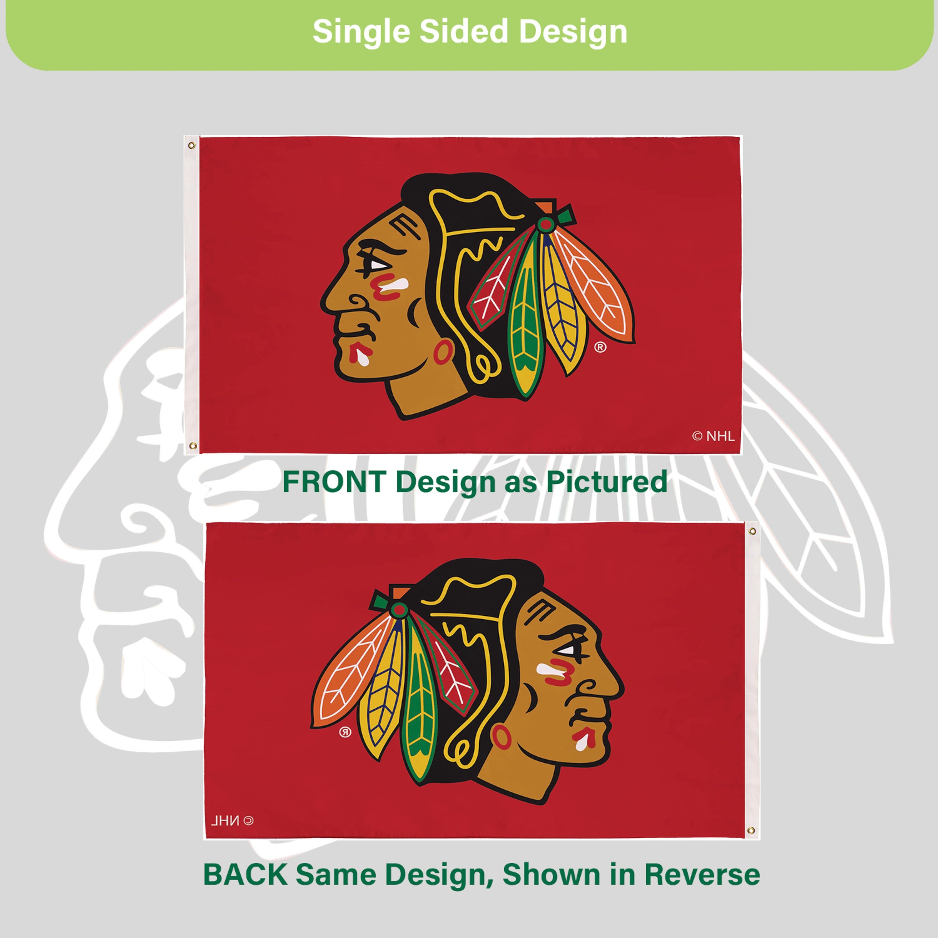 Chicago Blackhawks Single Sided Estate Flag with 2 Grommets, 3'x5' - Sports Gifts, Sports Memorabilia, Sports Collectibles, Fan Shop