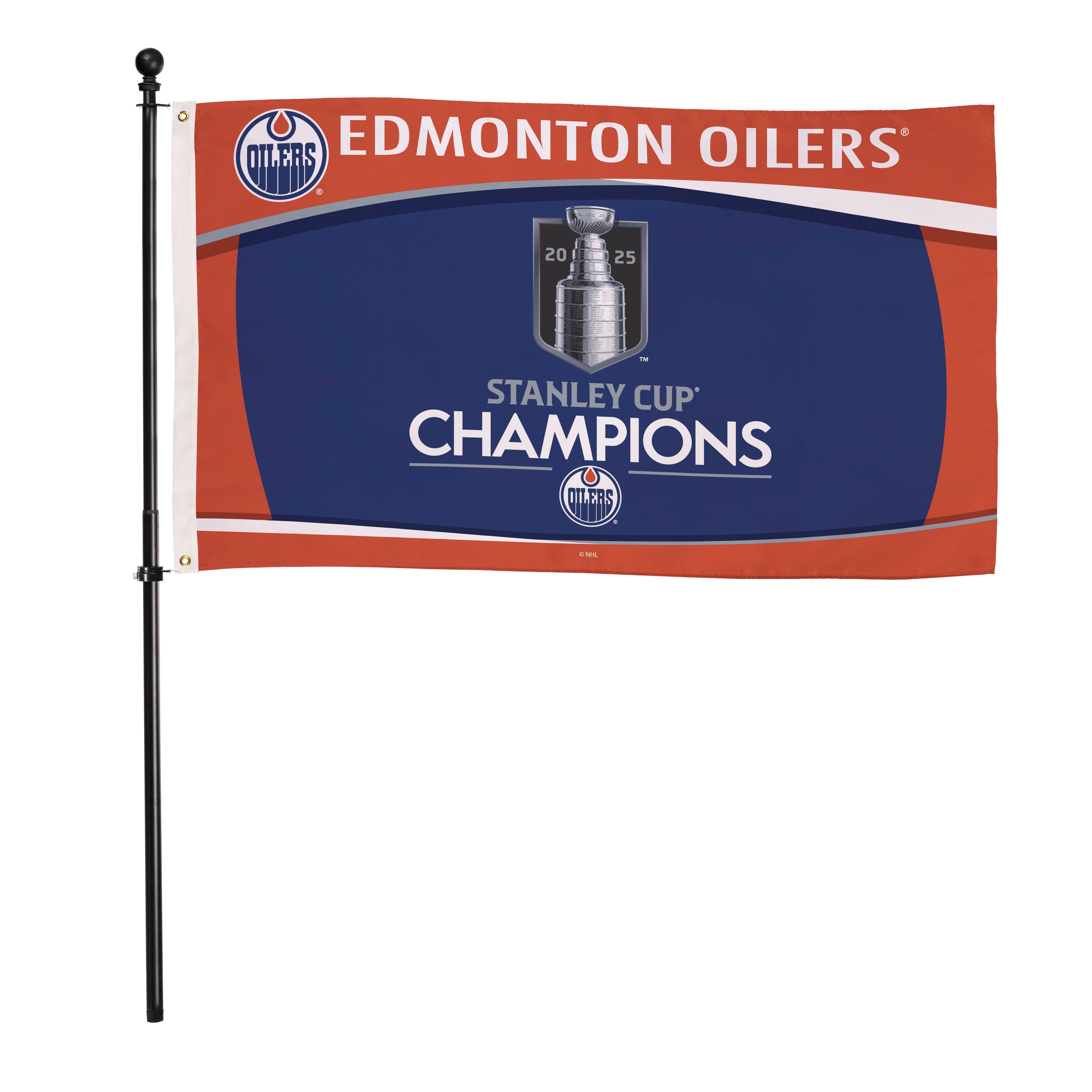 Edmonton Oilers, Stanley Cup 2025 Champions Single Sided Flag w/ 2 Grommets, 3'x5' Estate Size - Sports Gifts, Sports Memorabilia, Sports Collectibles, Fan Shop