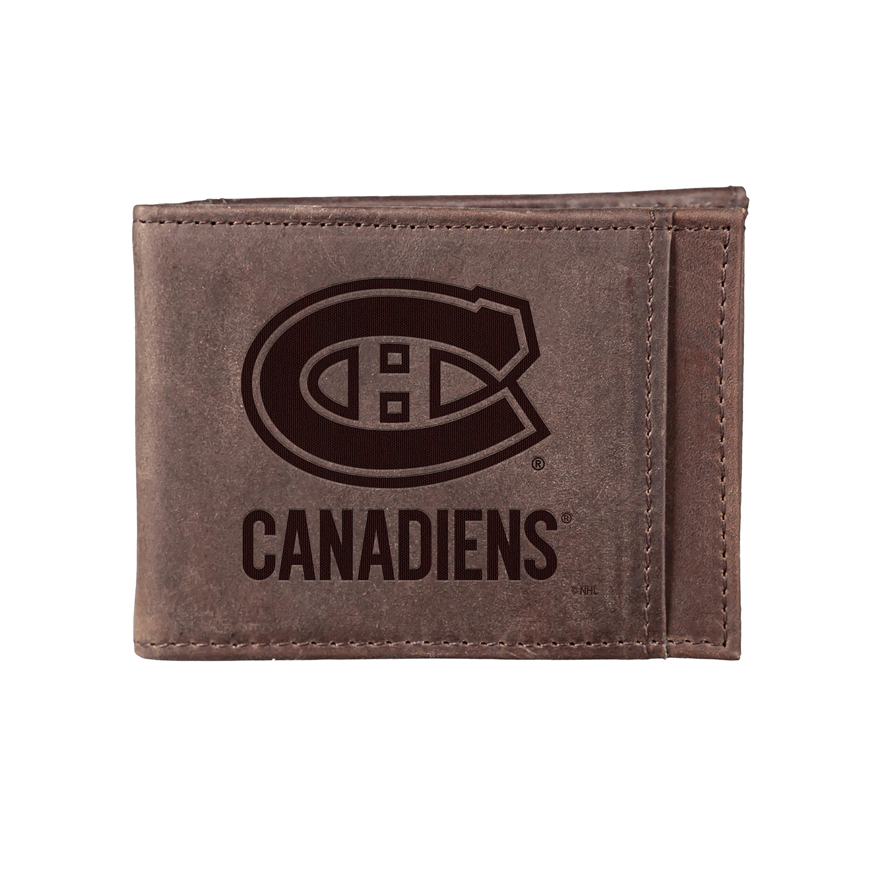 Front Pocket Wallet w/ RFID Blocking, Montreal Canadiens, Brown - Sports Collectibles, Sports Memorabilia, Sports Fan Shop, Sports Gifts