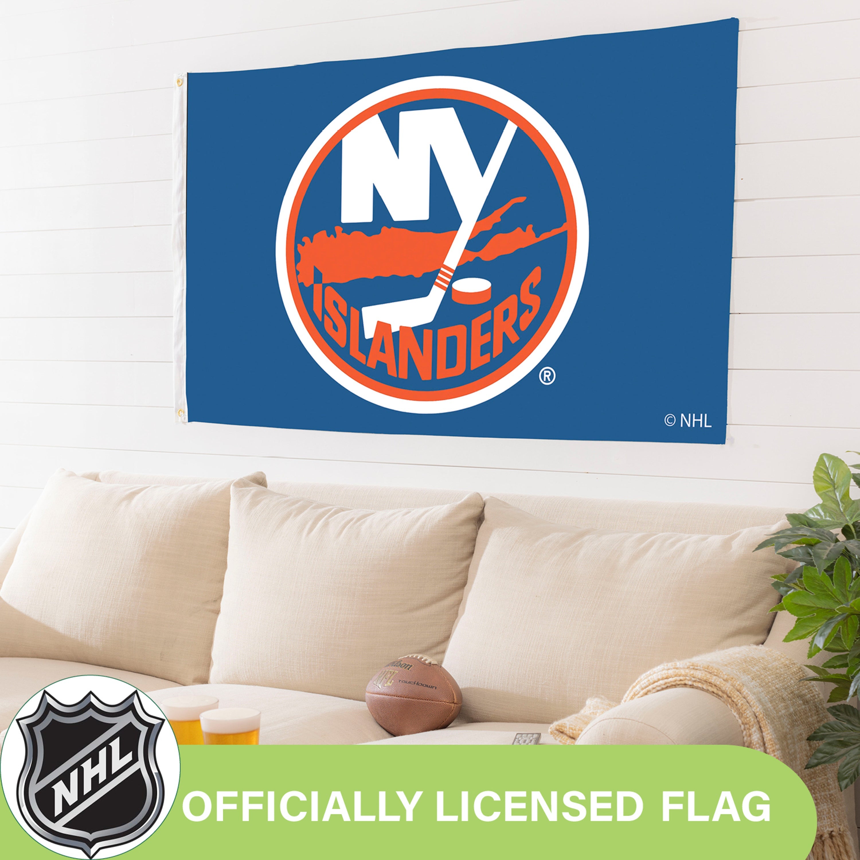 New York Islanders Single Sided Flag w/ 2 Grommets, 3'x5' - Sports Gifts, Sports Memorabilia, Sports Collectibles, Fan Shop