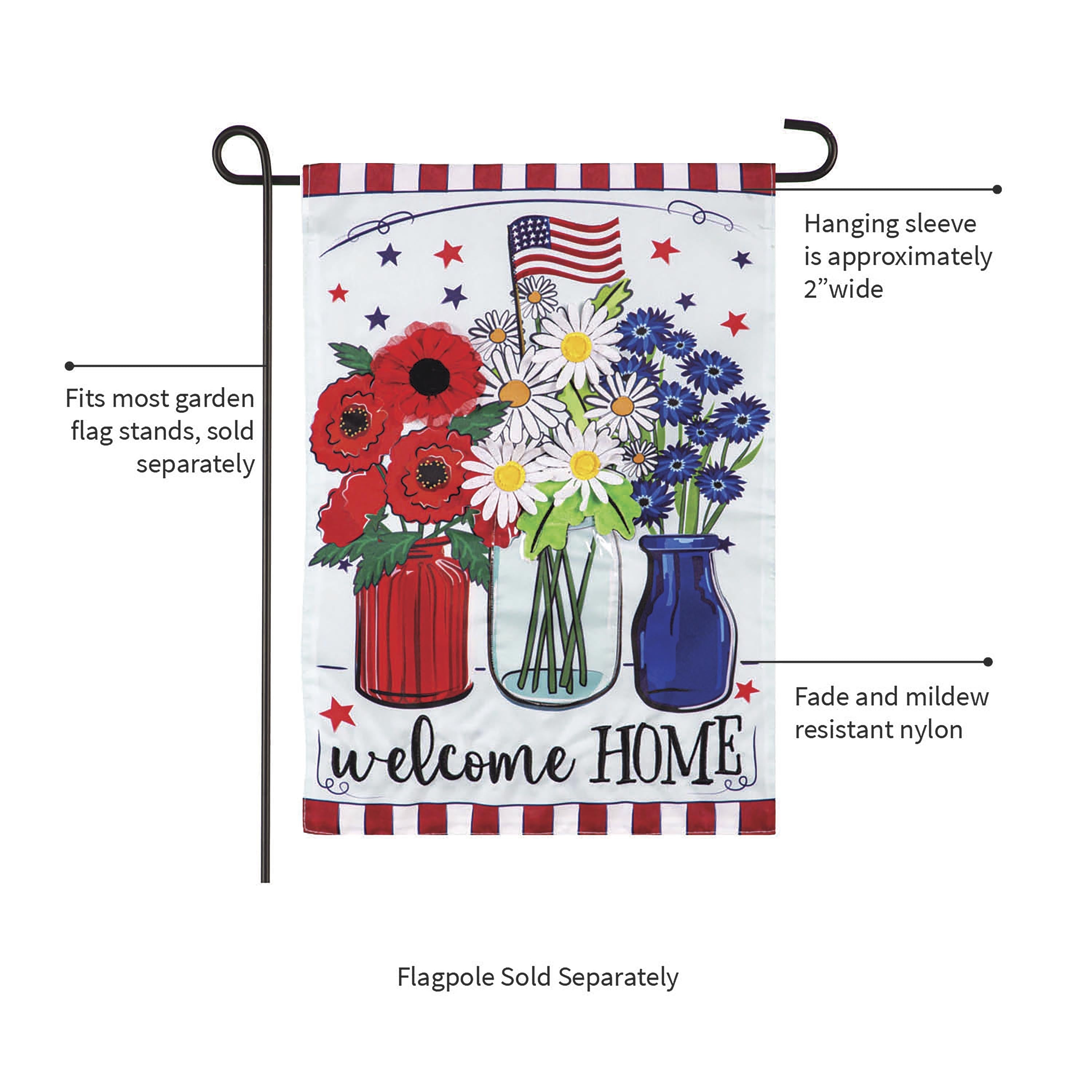 Patriotic Floral Applique Garden Flag - Sports Collectibles, Sports Memorabilia, Sports Fan Shop, Sports Gifts