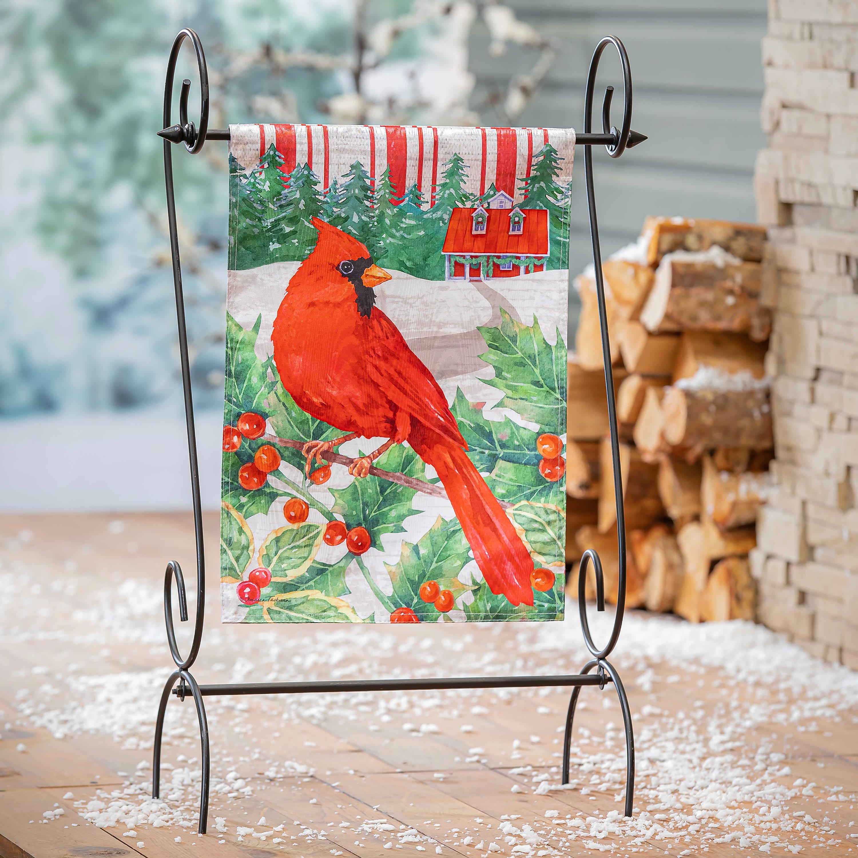 Cardinal Holiday Farmhouse Moire Garden Flag - Sports Collectibles, Sports Memorabilia, Sports Fan Shop, Sports Gifts