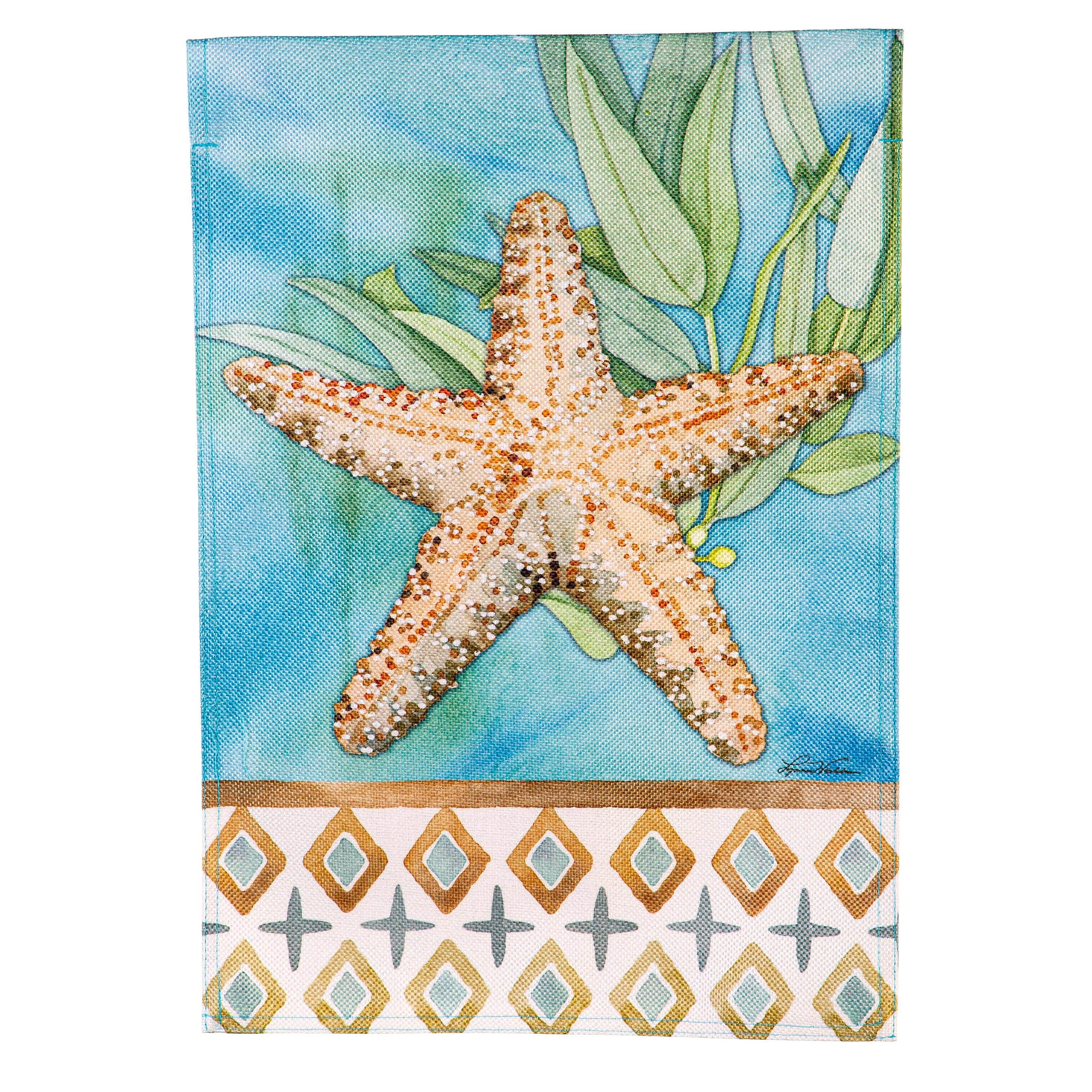 Coastal Starfish Burlap House Flag - Sports Collectibles, Sports Memorabilia, Sports Fan Shop, Sports Gifts