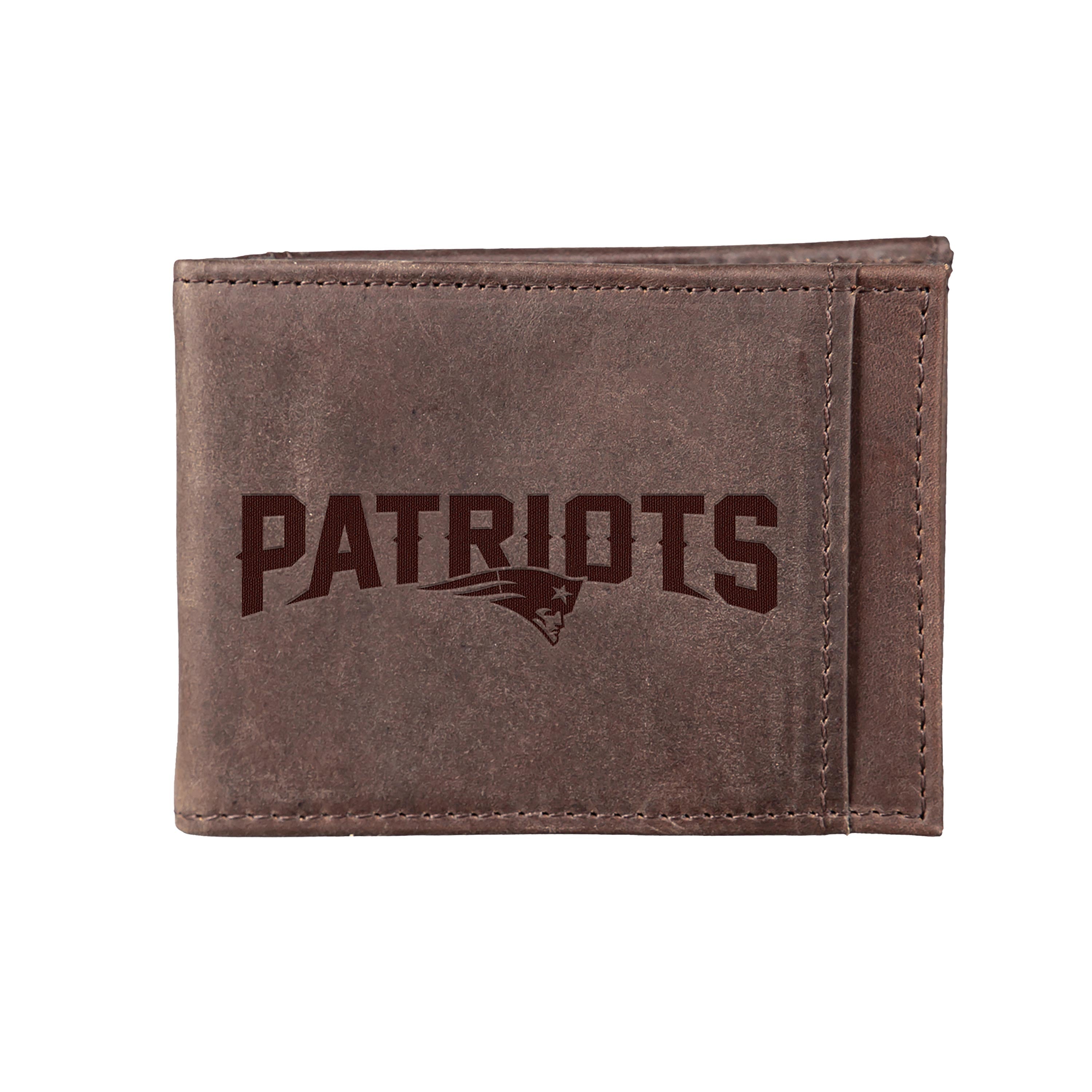 Front Pocket Wallet w/ RFID Blocking, New England Patriots, Brown - Sports Collectibles, Sports Memorabilia, Sports Fan Shop, Sports Gifts