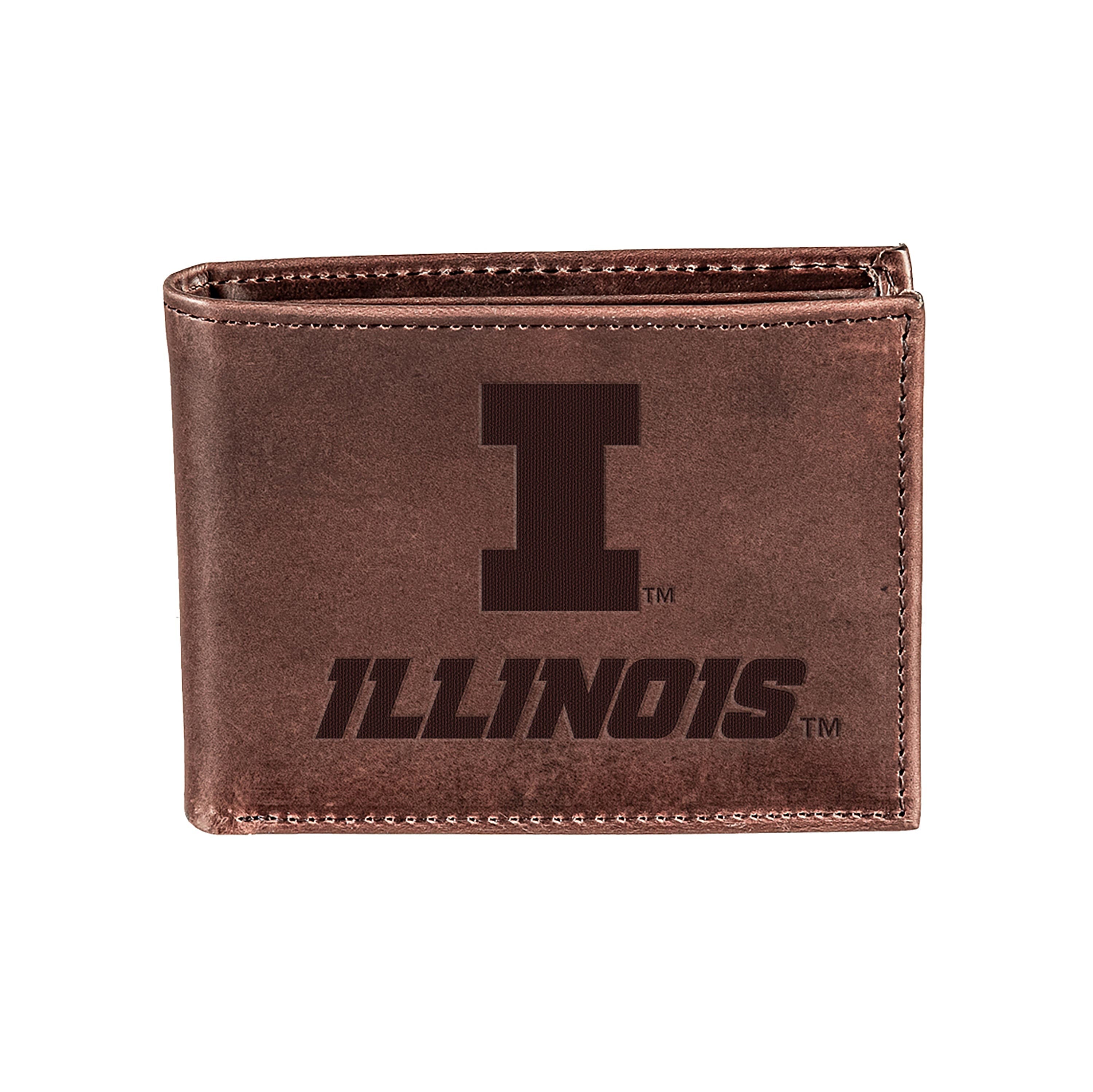 University of Illinois, Bi-Fold Wallet, Brown, CH, 100% Genuine Leather - Sports Collectibles, Sports Memorabilia, Sports Fan Shop, Sports Gifts