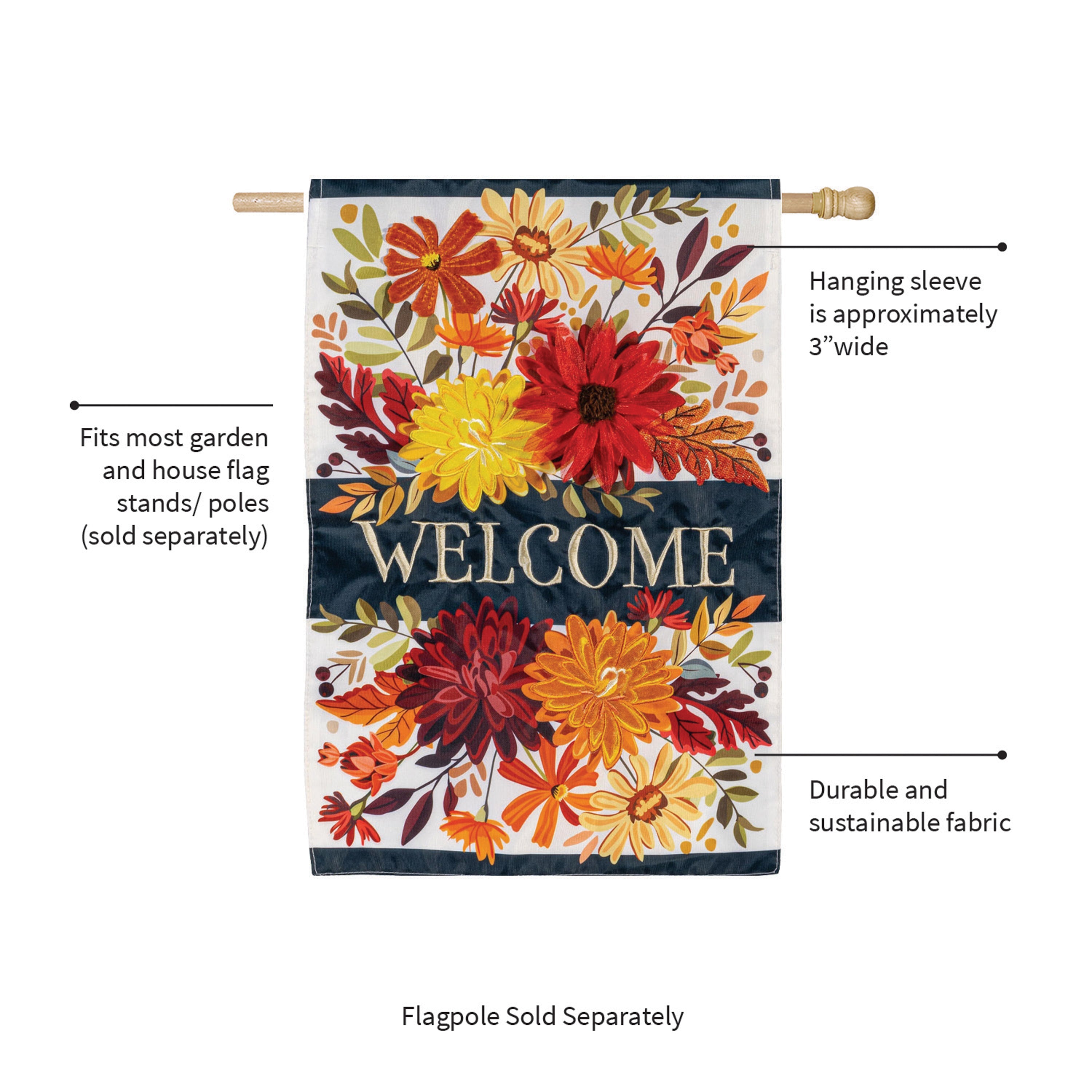 Fall Floral Applique House Flag - Thumbnail 3