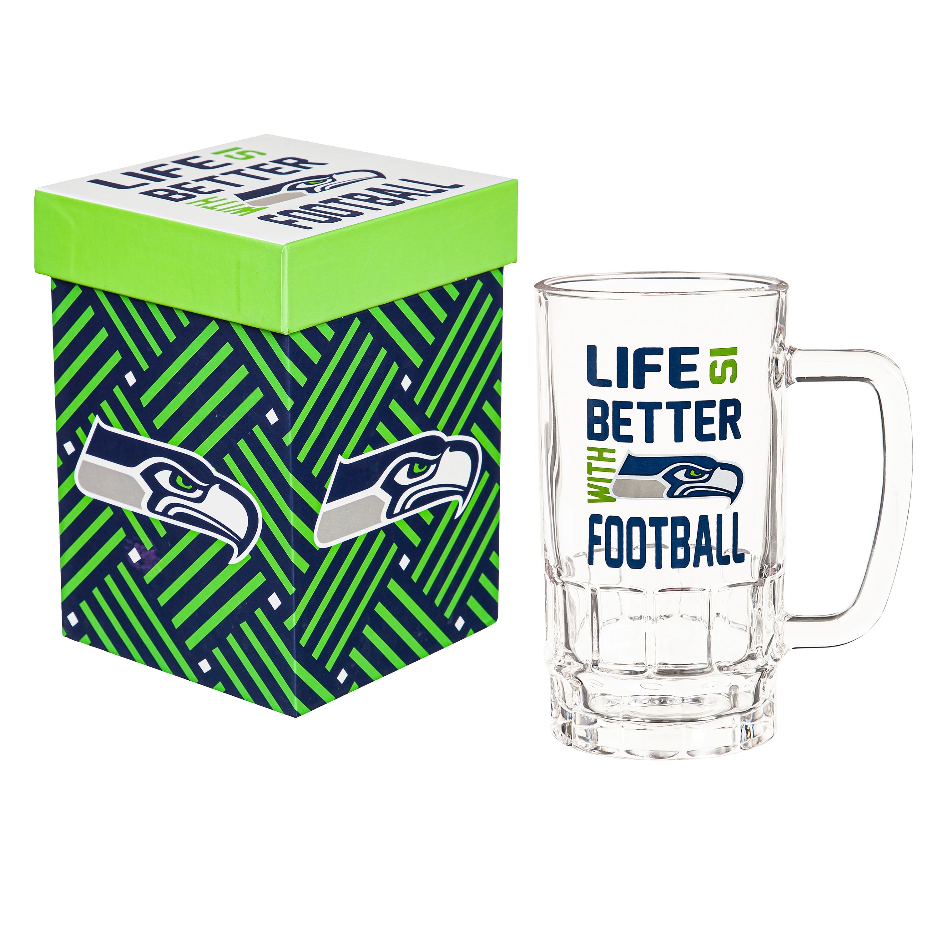 Glass Tankard Cup, with Gift Box, Seattle Seahawks - Sports Collectibles, Sports Memorabilia, Sports Fan Shop, Sports Gifts