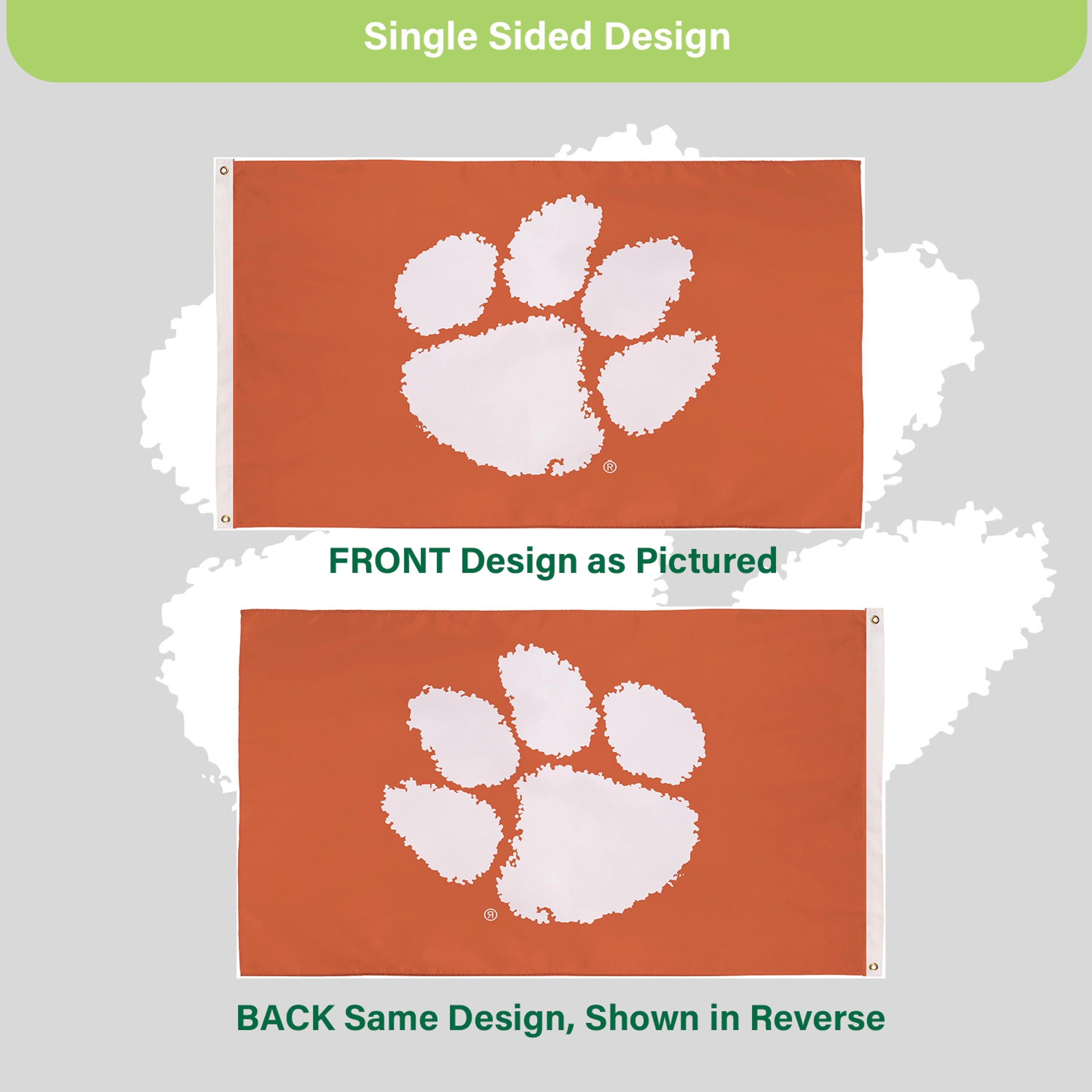 Clemson University Single Sided Estate Flag with 2 Grommets, 3'x5' - Sports Gifts, Sports Memorabilia, Sports Collectibles, Fan Shop
