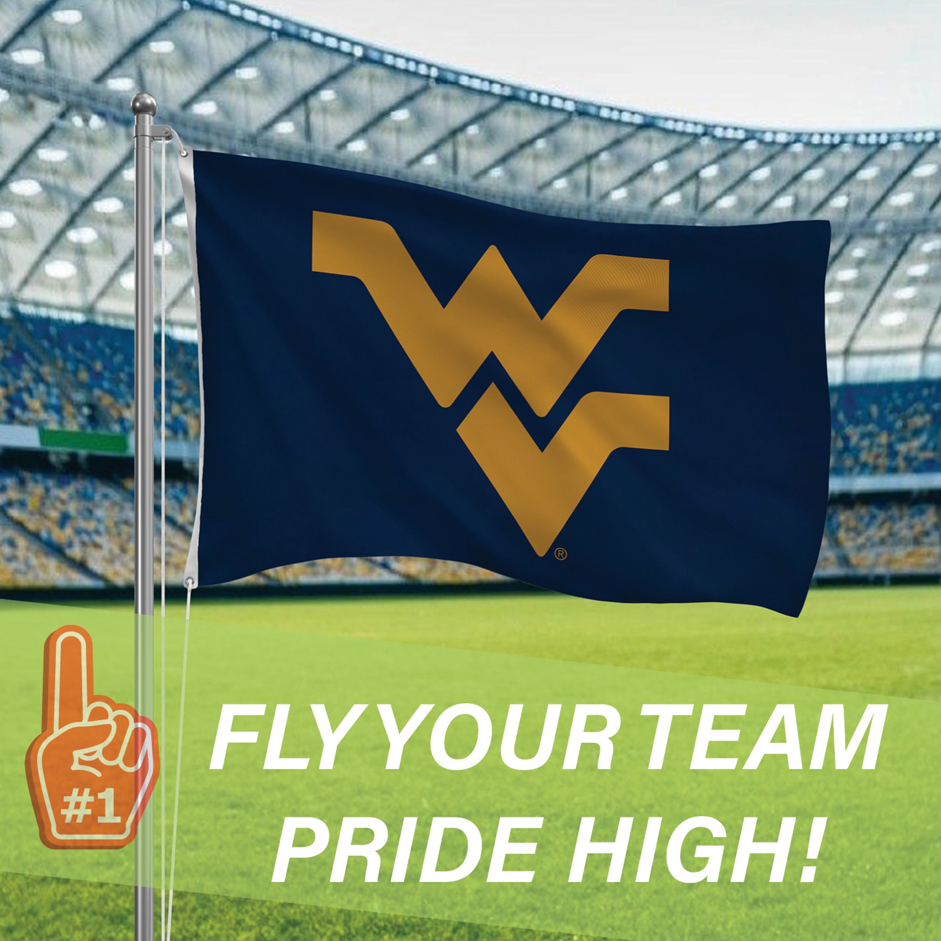 West Virginia University Single Sided Estate Flag with 2 Grommets, 3'x5' - Sports Gifts, Sports Memorabilia, Sports Collectibles, Fan Shop