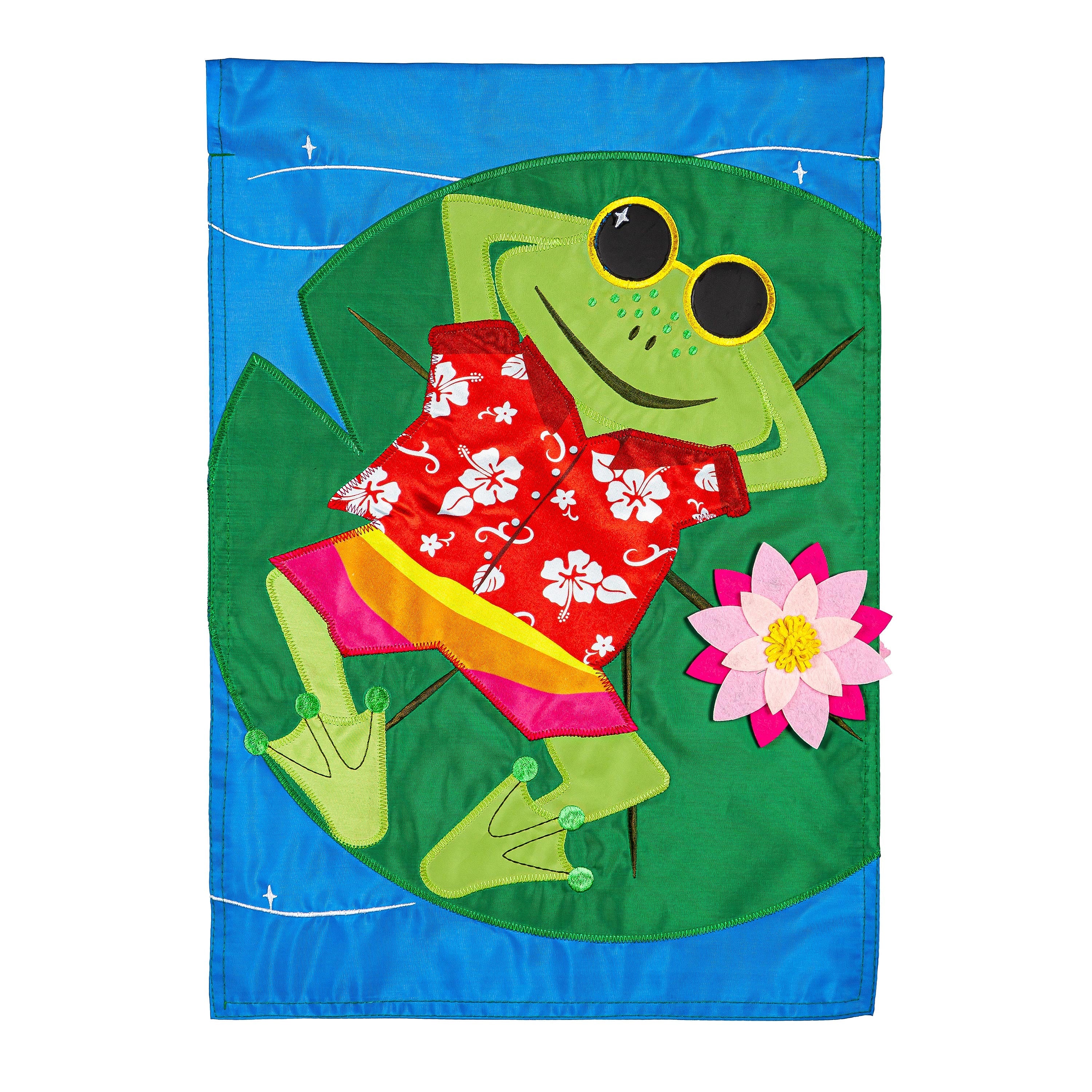 Frog's Summer Vacation Applique Garden Flag - Sports Collectibles, Sports Memorabilia, Sports Fan Shop, Sports Gifts