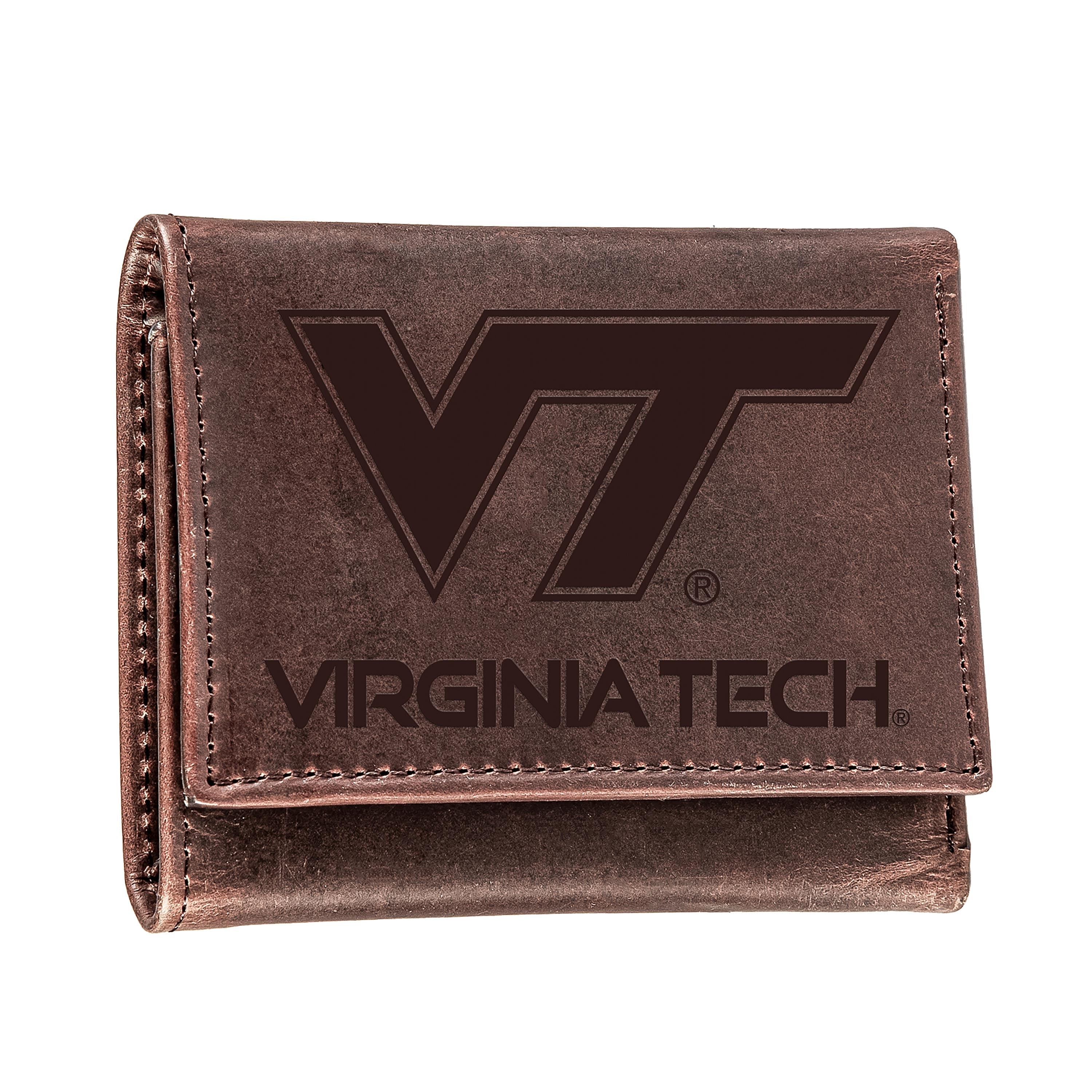 Virginia Tech, Tri-Fold Wallet, Brown, CH, 100% Genuine Leather - Sports Collectibles, Sports Memorabilia, Sports Fan Shop, Sports Gifts