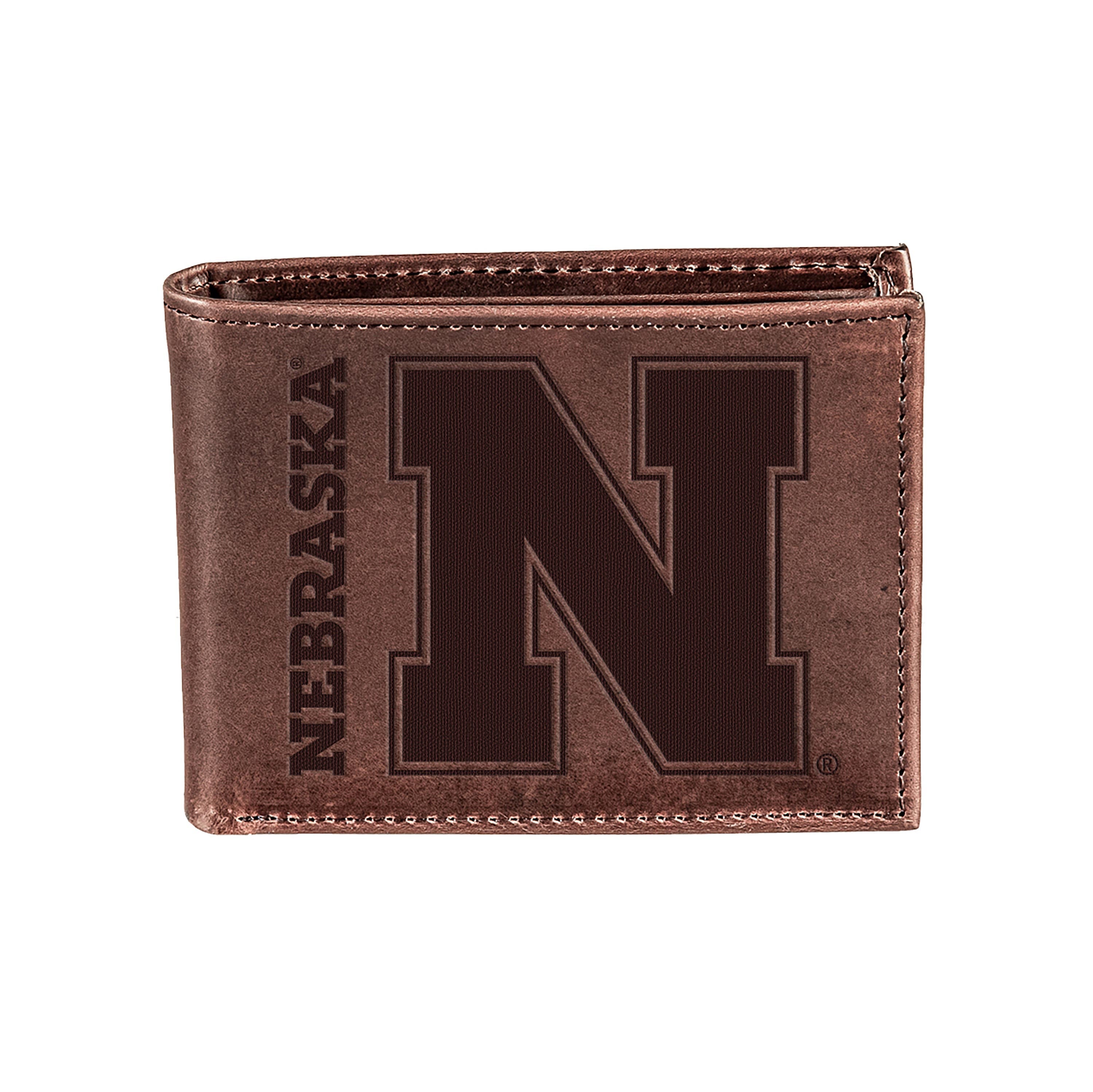 University of Nebraska, Bi-Fold Wallet, Brown, CH, 100% Genuine Leather - Sports Collectibles, Sports Memorabilia, Sports Fan Shop, Sports Gifts