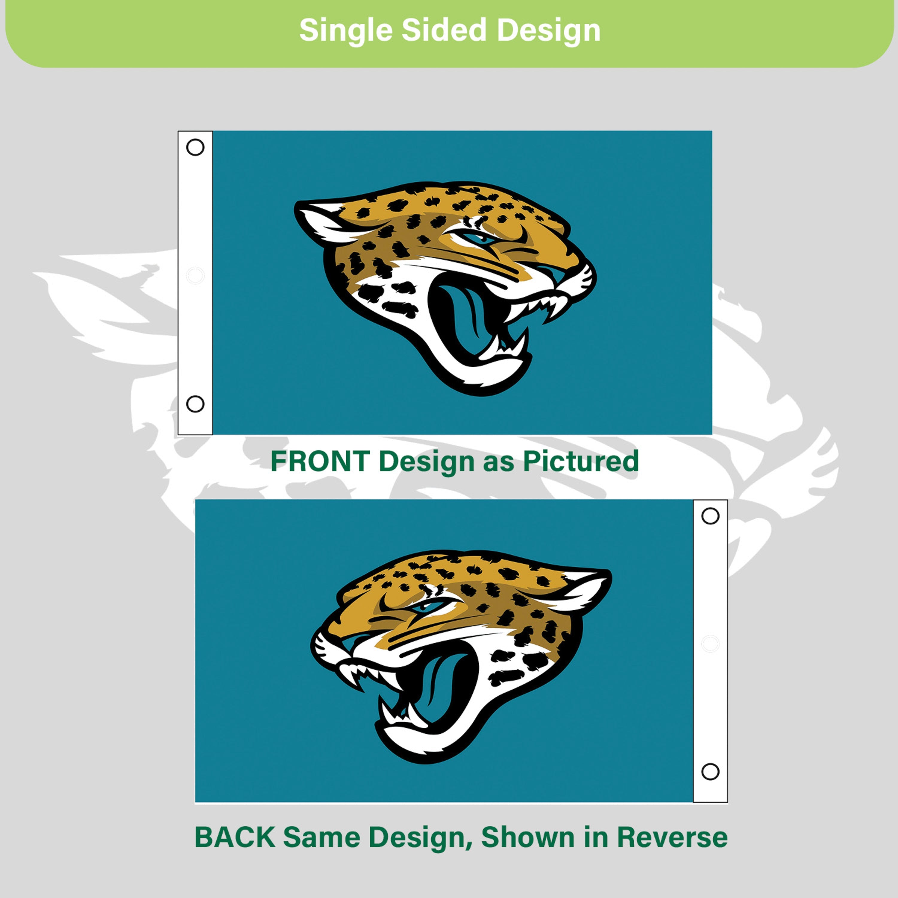 Jacksonville Jaguars Single Sided Flag w/ 2 Grommets, 3'x5' - Sports Gifts, Sports Memorabilia, Sports Collectibles, Fan Shop