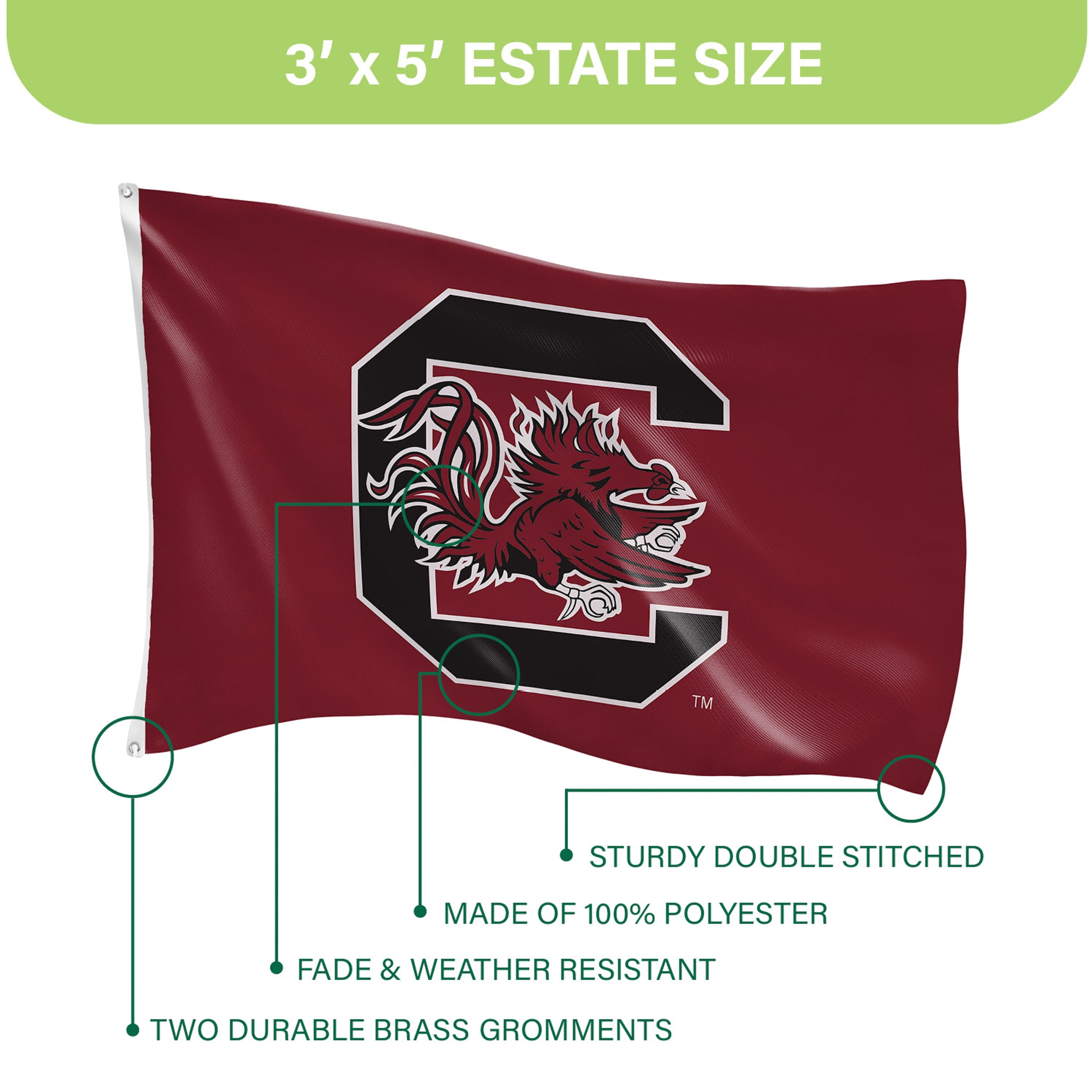 University of South Carolina Single Sided Estate Flag with 2 Grommets, 3'x5' - Sports Gifts, Sports Memorabilia, Sports Collectibles, Fan Shop