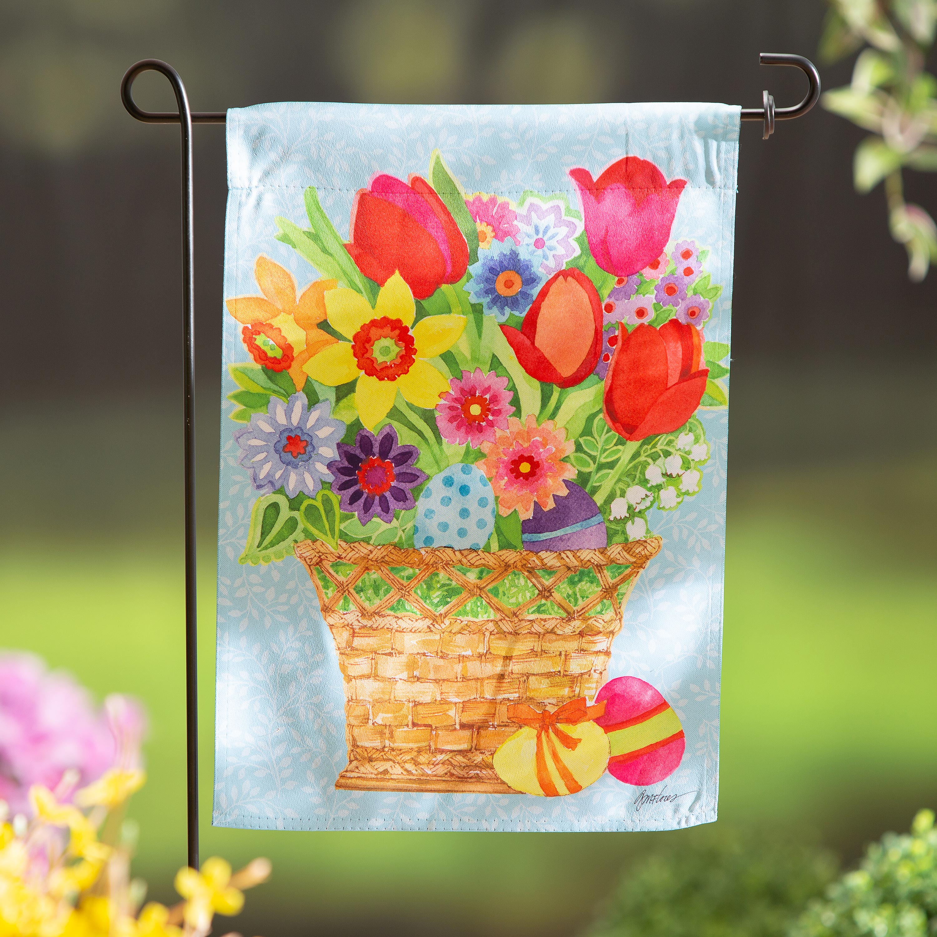 Spring Flowers Basket Suede Garden Flag - Sports Gifts, Sports Memorabilia, Sports Collectibles, Fan Shop