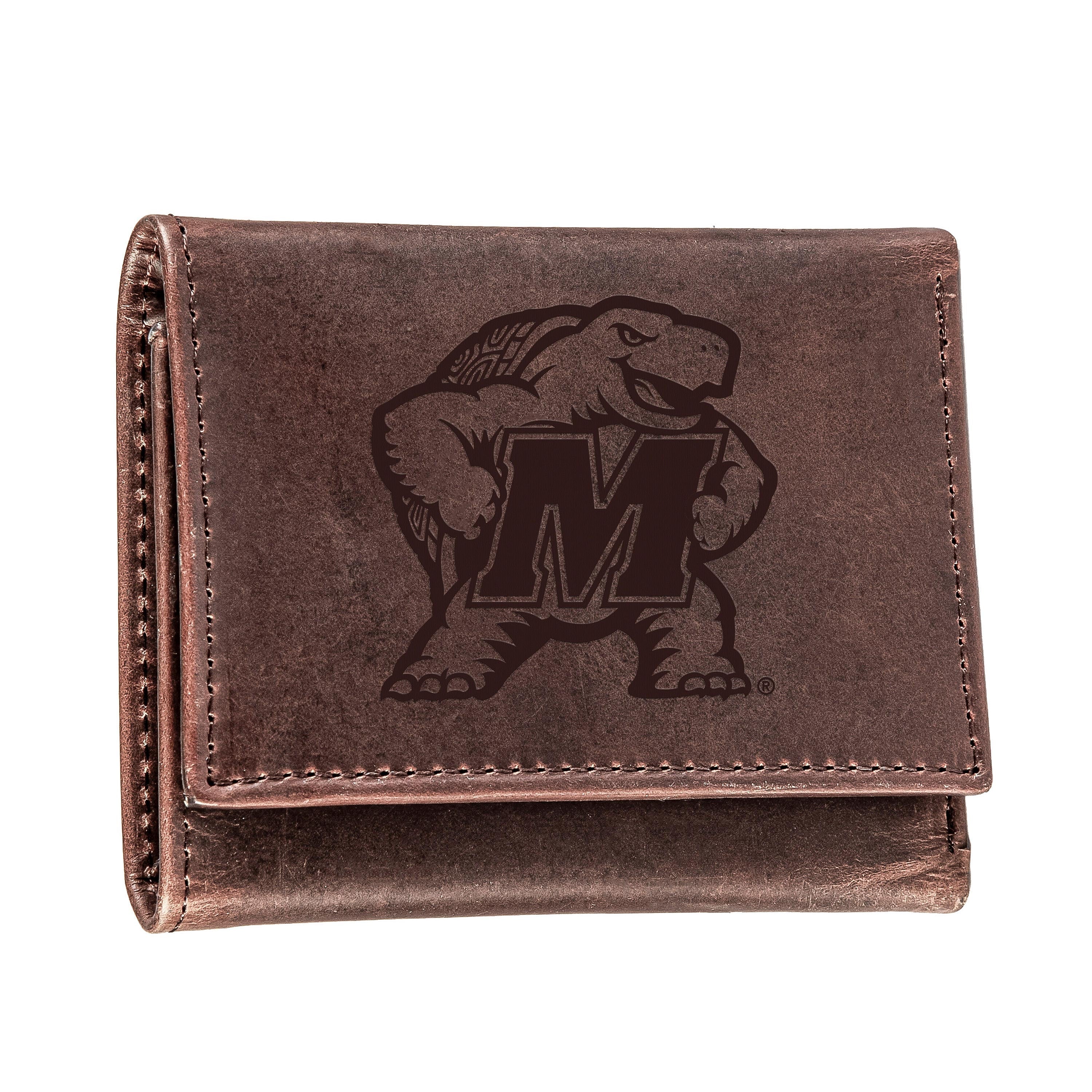 University of Maryland, Tri-Fold Wallet, Brown, CH, 100% Genuine Leather - Sports Collectibles, Sports Memorabilia, Sports Fan Shop, Sports Gifts