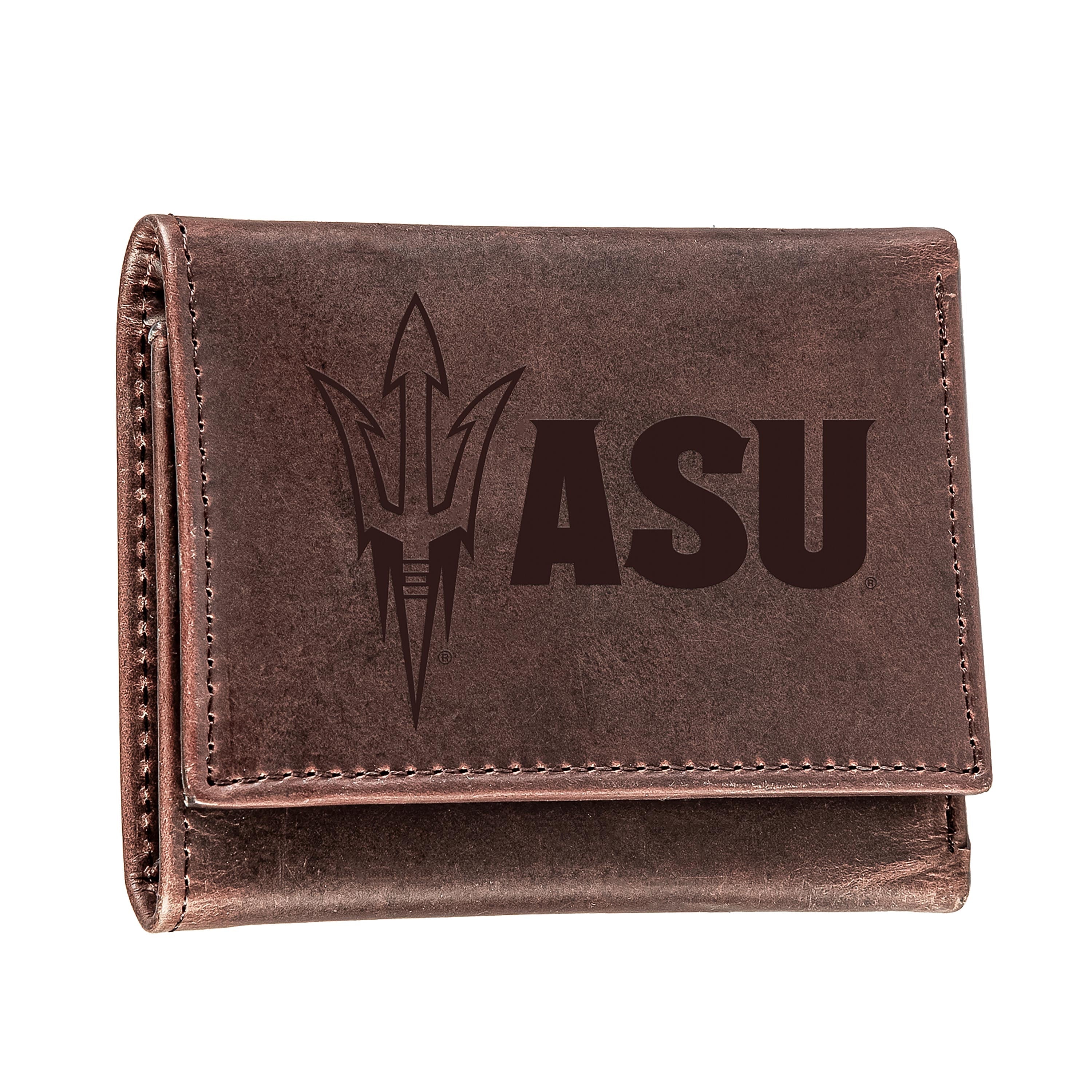 Arizona State University, Tri-Fold Wallet, Brown, CH, 100% Genuine Leather - Sports Collectibles, Sports Memorabilia, Sports Fan Shop, Sports Gifts