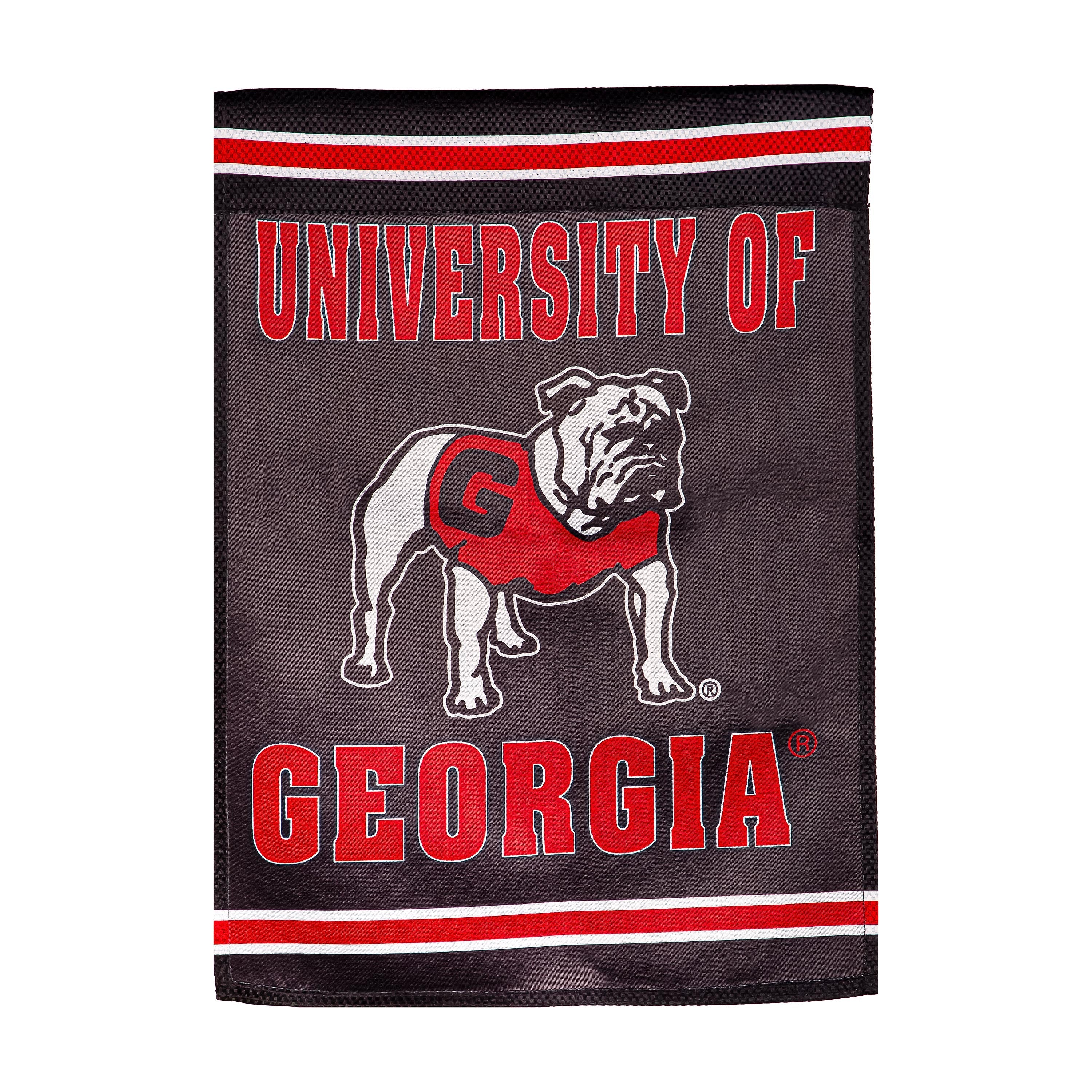 University of Georgia Alternate Bulldog Logo Embossed Suede Flag, Garden Size - Sports Gifts, Sports Memorabilia, Sports Collectibles, Fan Shop