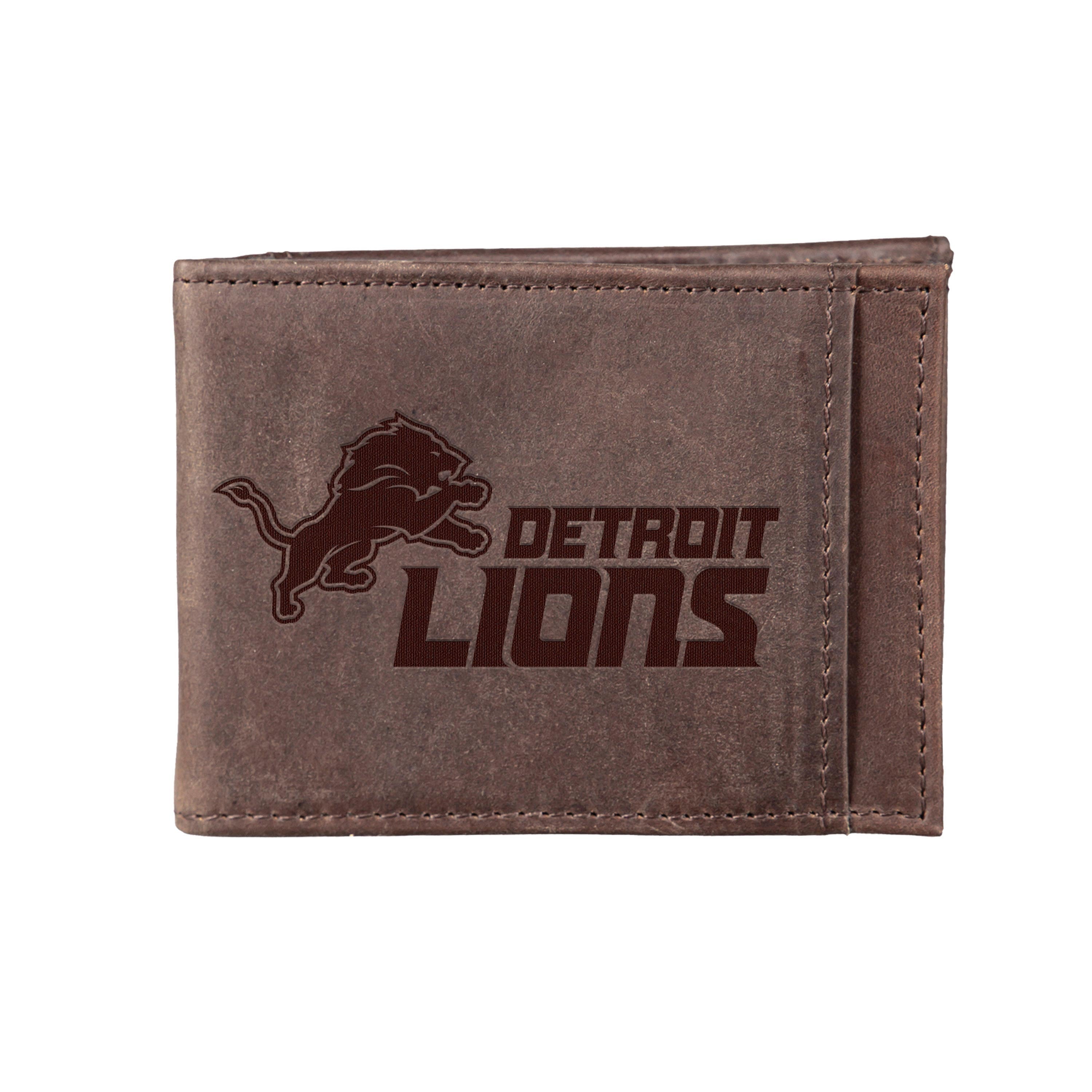 Front Pocket Wallet w/ RFID Blocking, Detroit Lions, Brown - Sports Collectibles, Sports Memorabilia, Sports Fan Shop, Sports Gifts