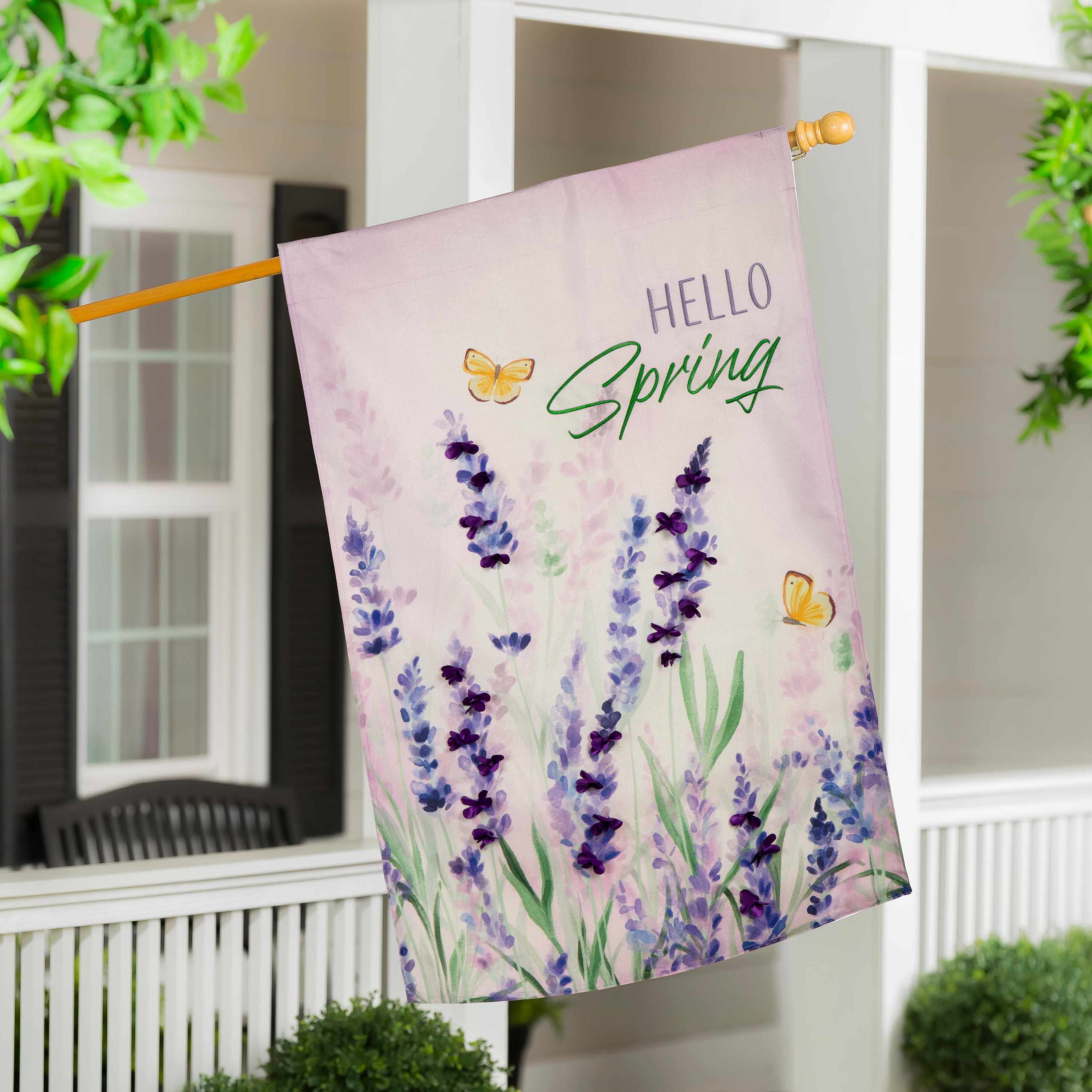 Hello Spring Lavender Burlap House Flag - Sports Collectibles, Sports Memorabilia, Sports Fan Shop, Sports Gifts