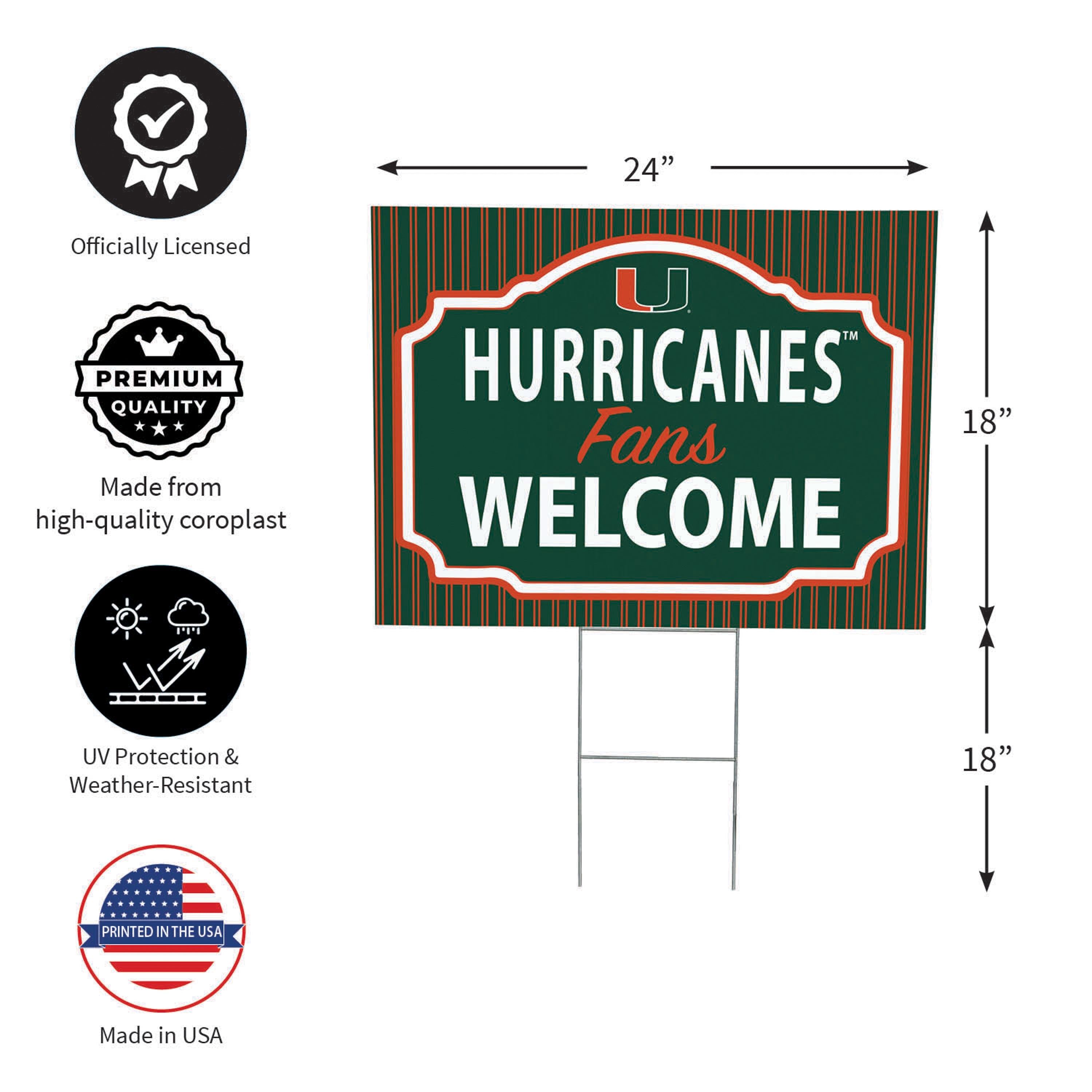 University of Miami Coroplast Yard Sign, "Fans Welcome" - Sports Collectibles, Sports Memorabilia, Sports Fan Shop, Sports Gifts