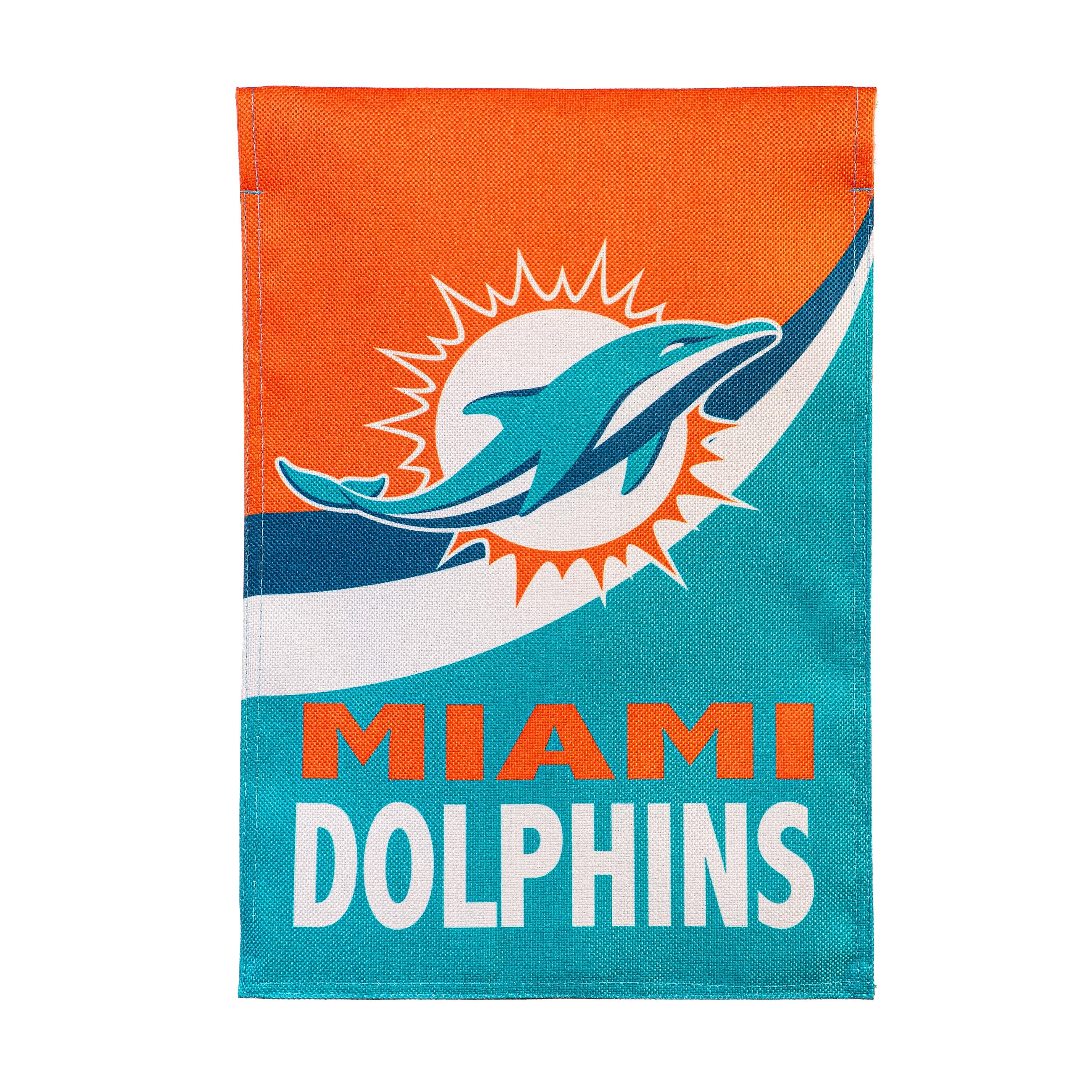Miami Dolphins Burlap Flag GDN Size - Sports Collectibles, Sports Memorabilia, Sports Fan Shop, Sports Gifts