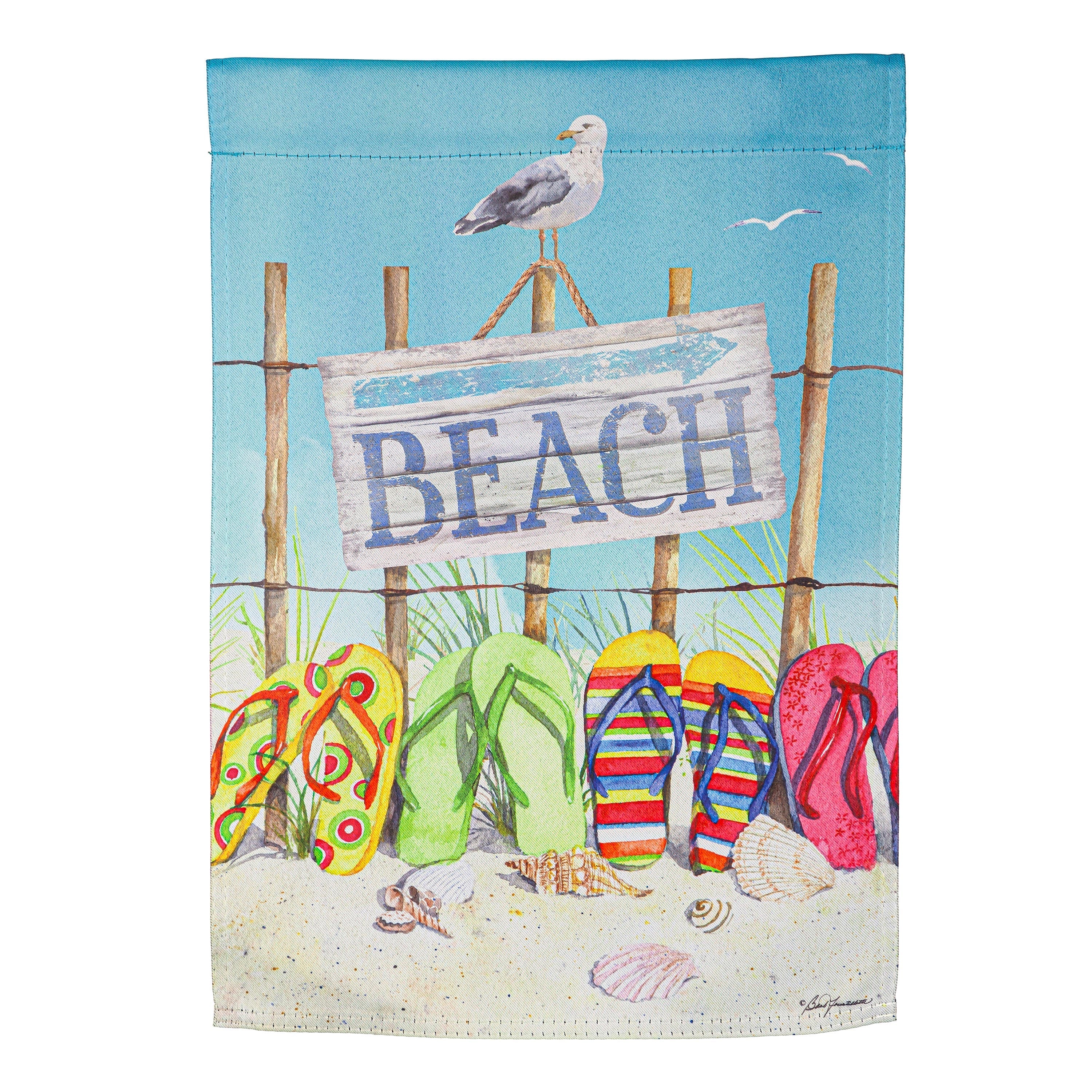 Flip Flops on the Beach Suede House Flag - Sports Collectibles, Sports Memorabilia, Sports Fan Shop, Sports Gifts