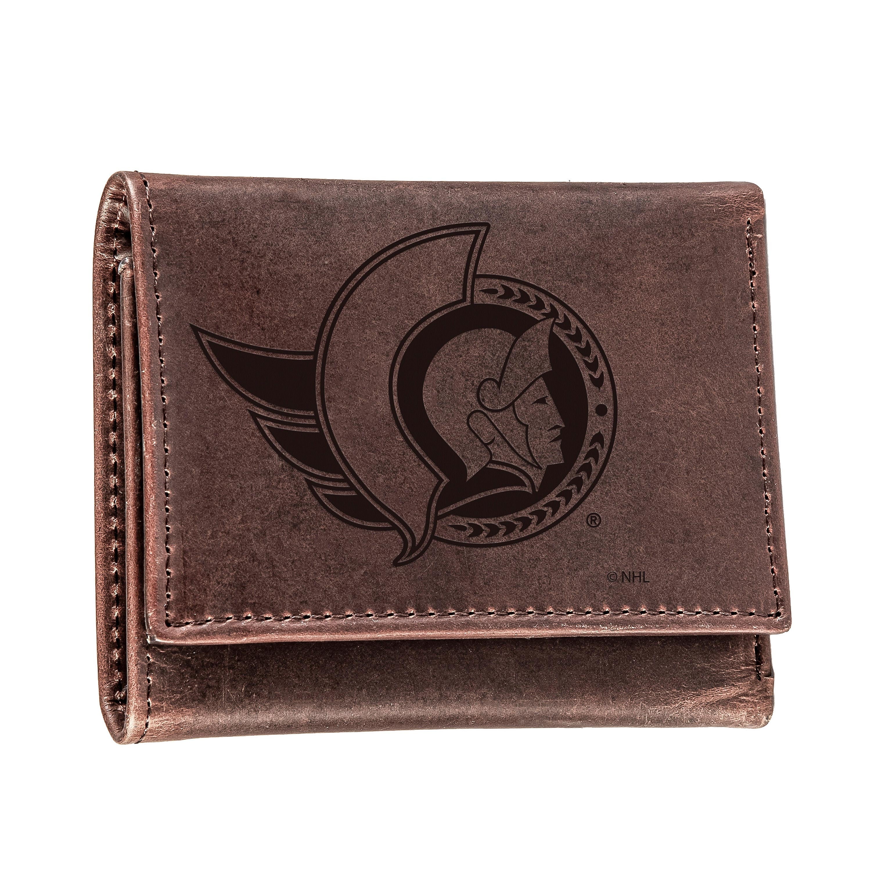 Ottawa Senators, Tri-Fold Wallet, Brown, CH, 100% Genuine Leather - Sports Collectibles, Sports Memorabilia, Sports Fan Shop, Sports Gifts