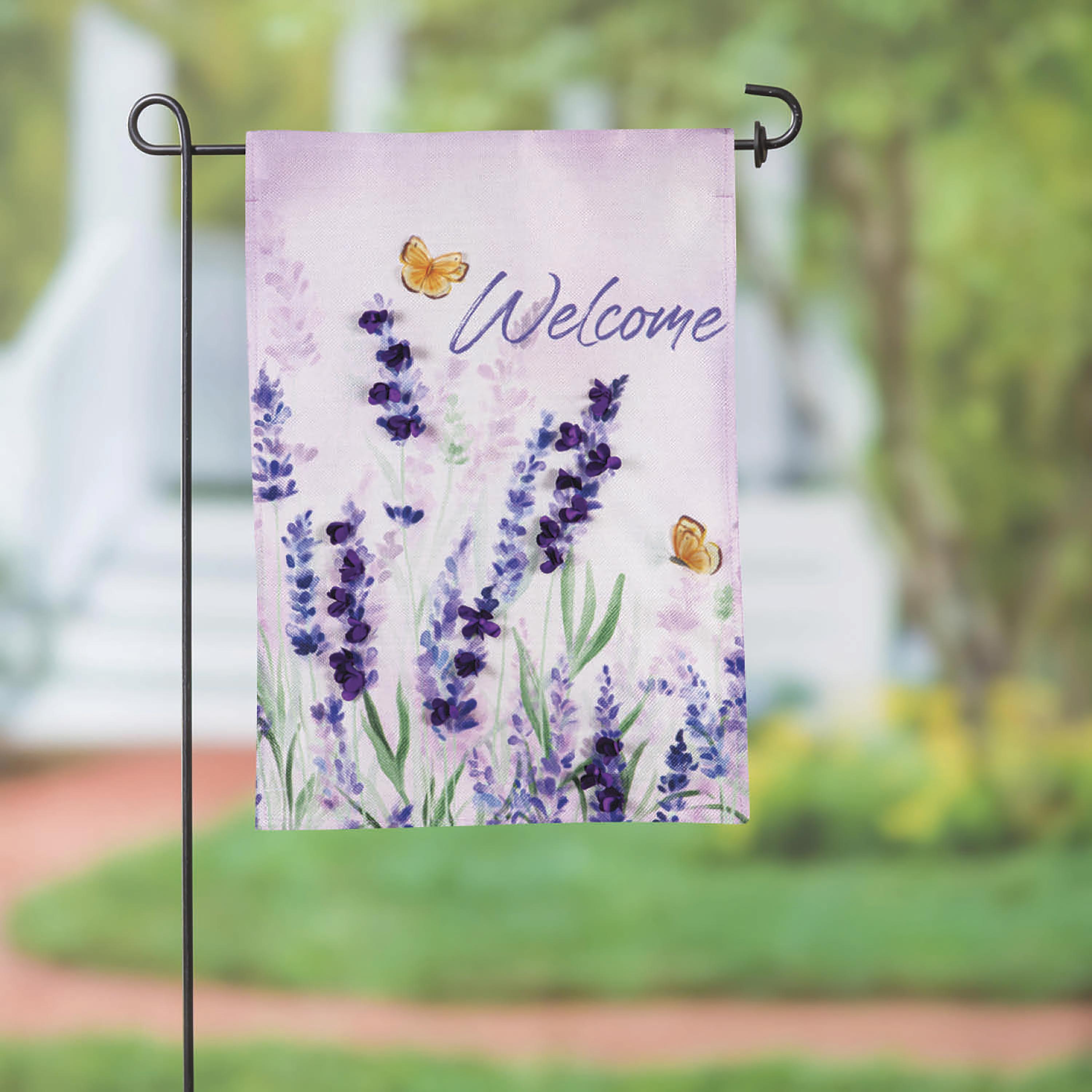 Hello Spring Lavender Burlap Garden Flag - Sports Collectibles, Sports Memorabilia, Sports Fan Shop, Sports Gifts